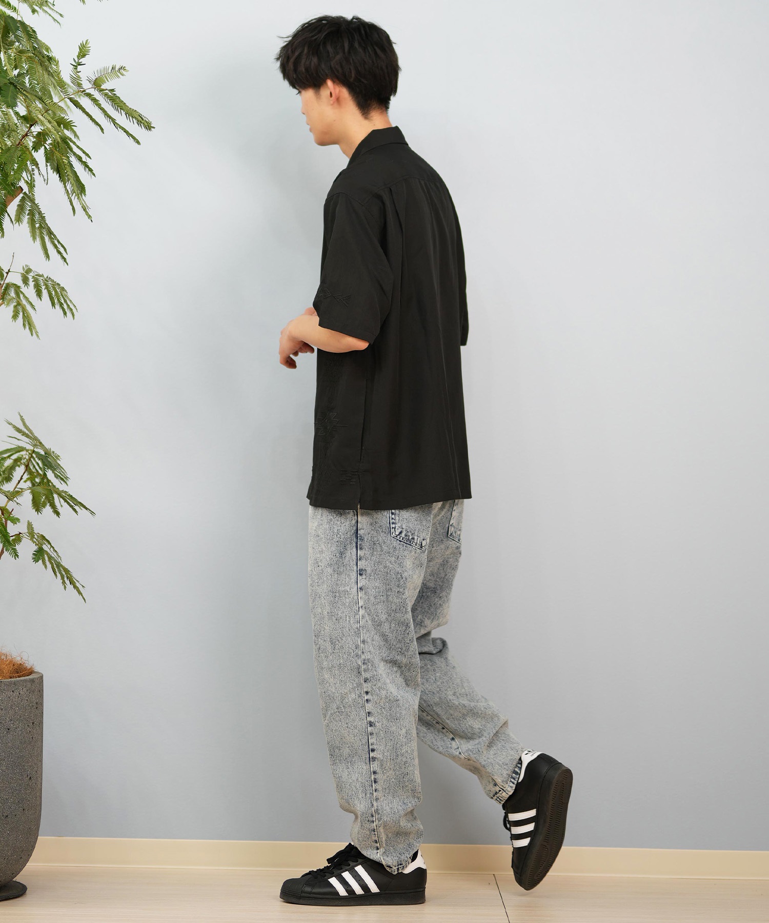 DEAR LAUREL ディアローレル 半袖 シャツ メンズ キューバシャツ 刺繍 D25S2402(BLK-M)
