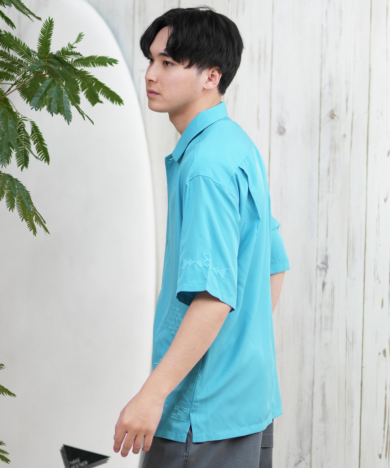 DEAR LAUREL ディアローレル 半袖 シャツ メンズ キューバシャツ 刺繍 D25S2402(BLK-M)