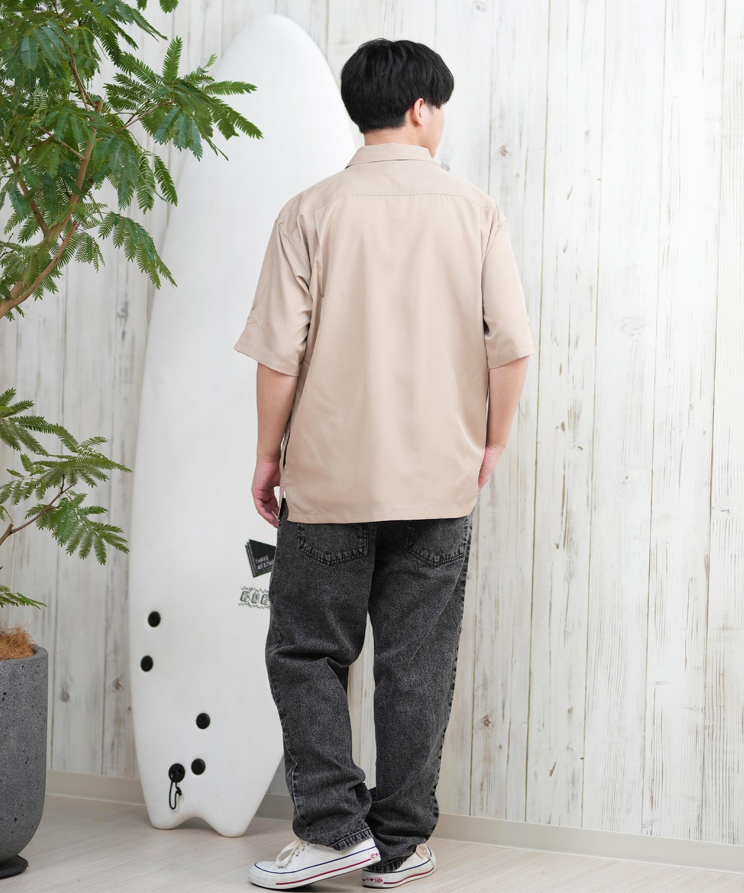 DEAR LAUREL ディアローレル 半袖 シャツ メンズ キューバシャツ 刺繍 D25S2402(BLK-M)