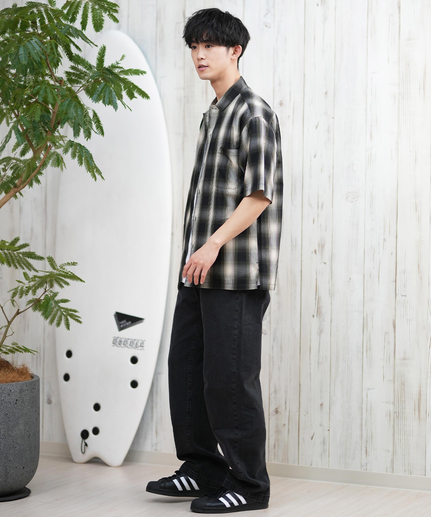 DEAR LAUREL ディアローレル 半袖 シャツ メンズ オンブレチェック柄