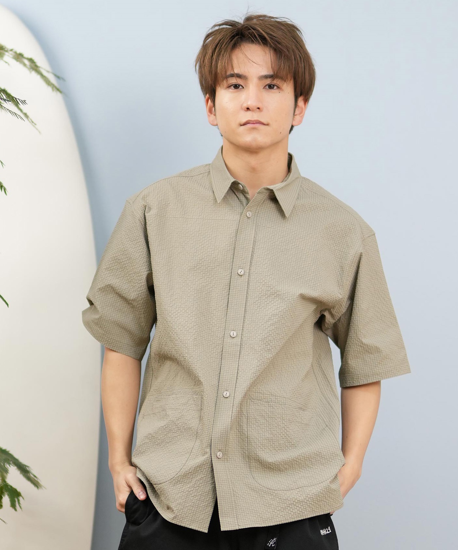 DEAR LAUREL ディアローレル 半袖 シャツ メンズ シアサッカー素材 軽量 ストレッチ 速乾 SEERSUCKER SHIRT D25S2404(OFF-M)
