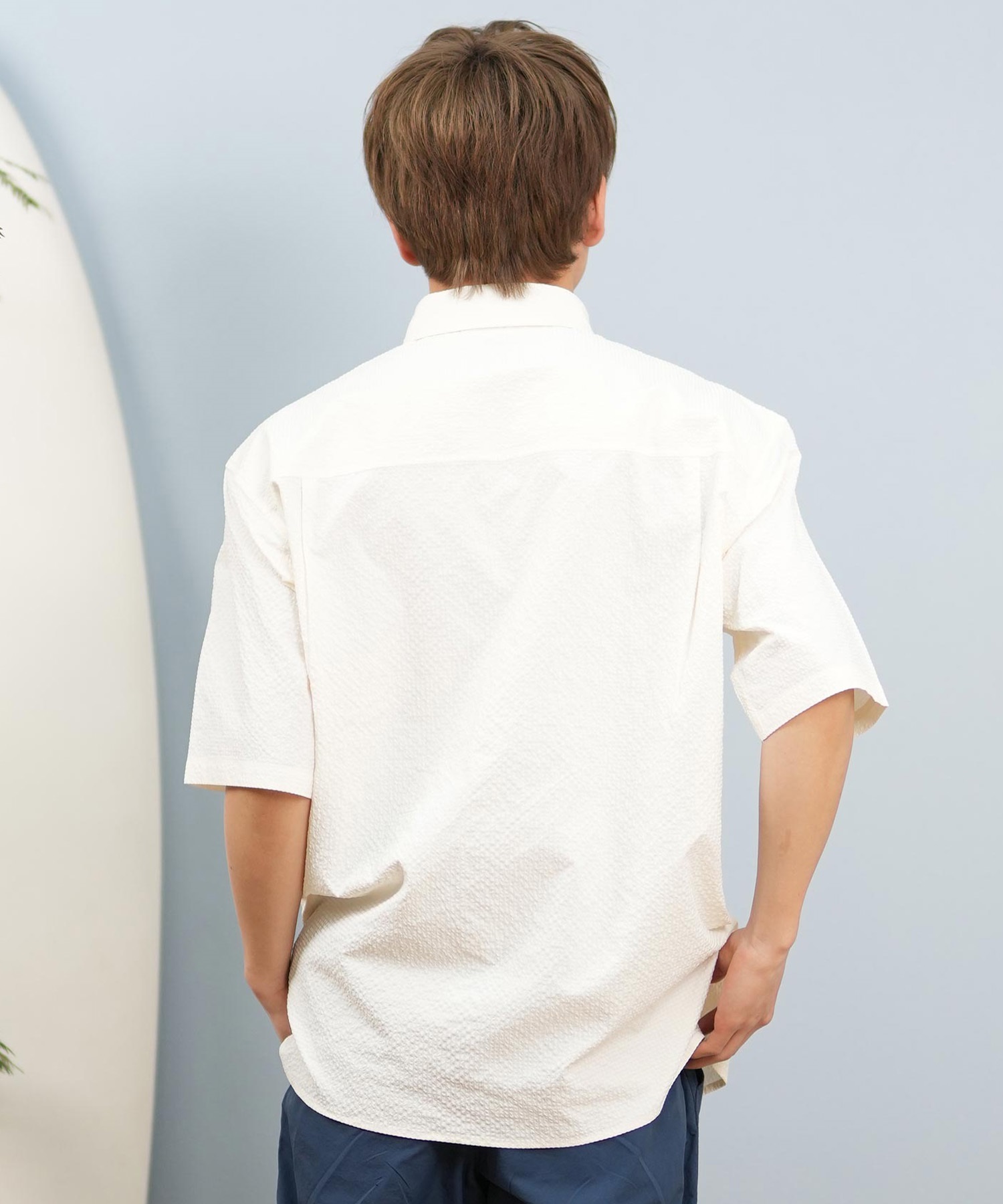 DEAR LAUREL ディアローレル 半袖 シャツ メンズ シアサッカー素材 軽量 ストレッチ 速乾 SEERSUCKER SHIRT D25S2404(OFF-M)