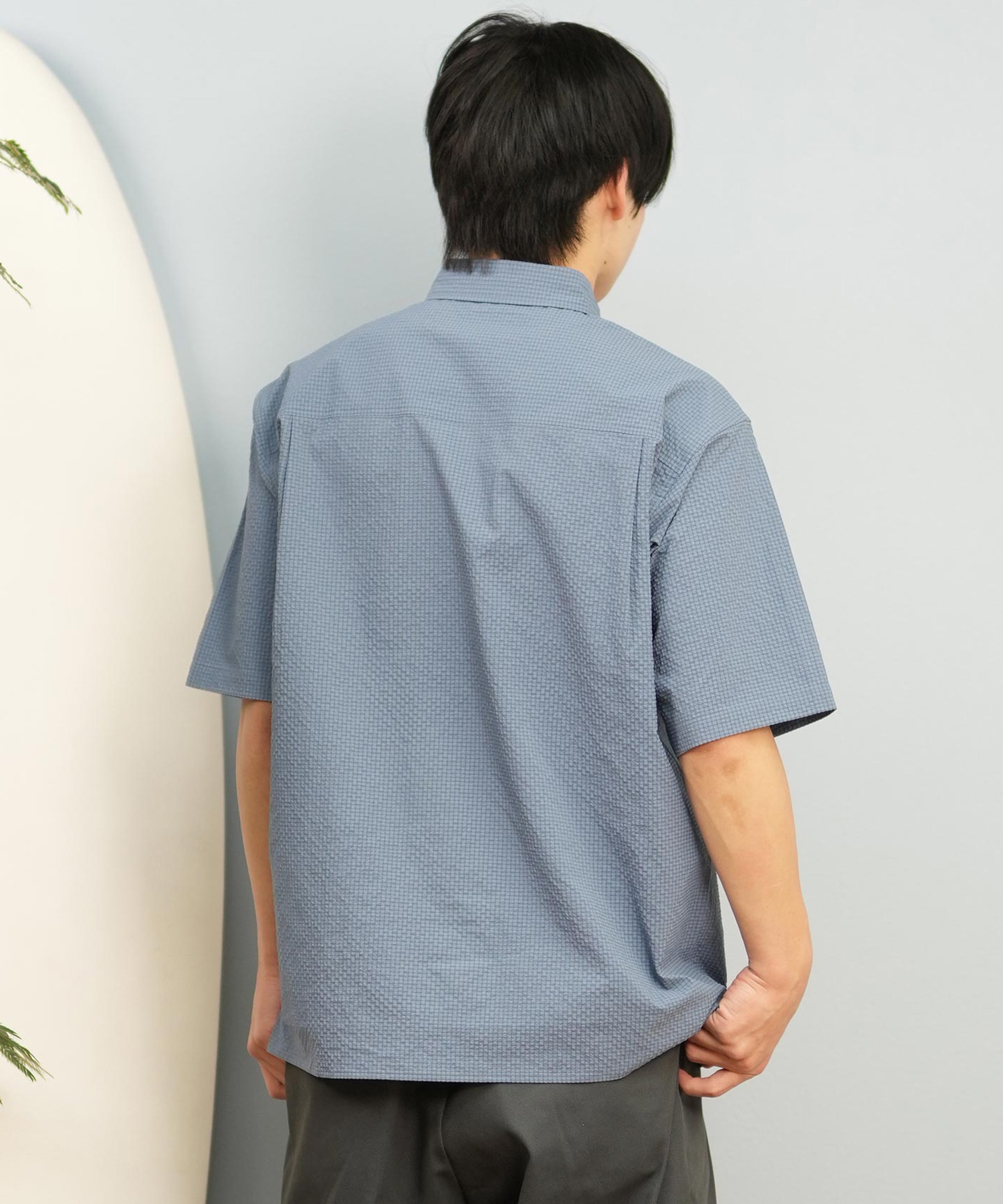 DEAR LAUREL ディアローレル 半袖 シャツ メンズ シアサッカー素材 軽量 ストレッチ 速乾 SEERSUCKER SHIRT D25S2404(OFF-M)