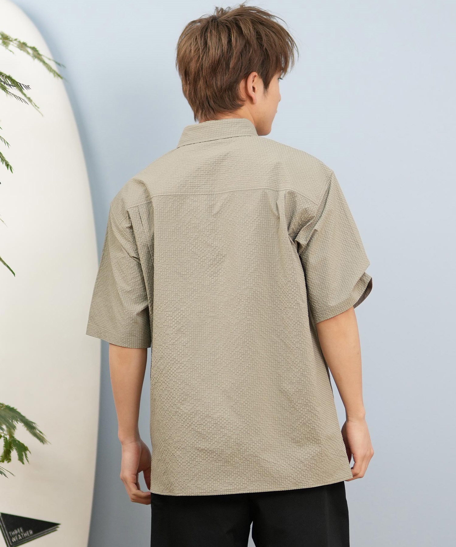 DEAR LAUREL ディアローレル 半袖 シャツ メンズ シアサッカー素材 軽量 ストレッチ 速乾 SEERSUCKER SHIRT D25S2404(OFF-M)