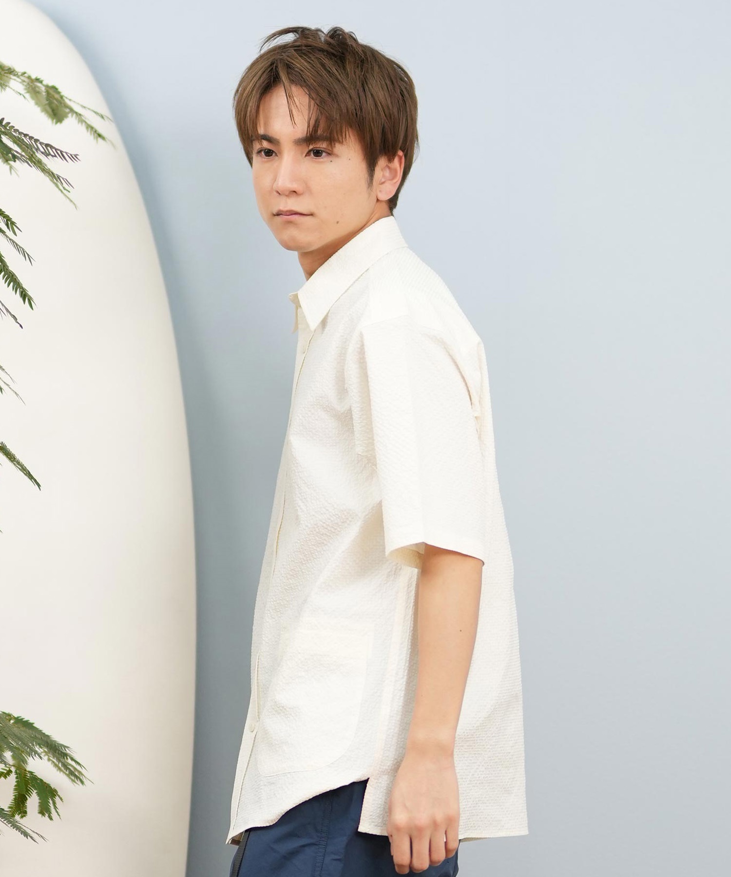 DEAR LAUREL ディアローレル 半袖 シャツ メンズ シアサッカー素材 軽量 ストレッチ 速乾 SEERSUCKER SHIRT D25S2404(OFF-M)