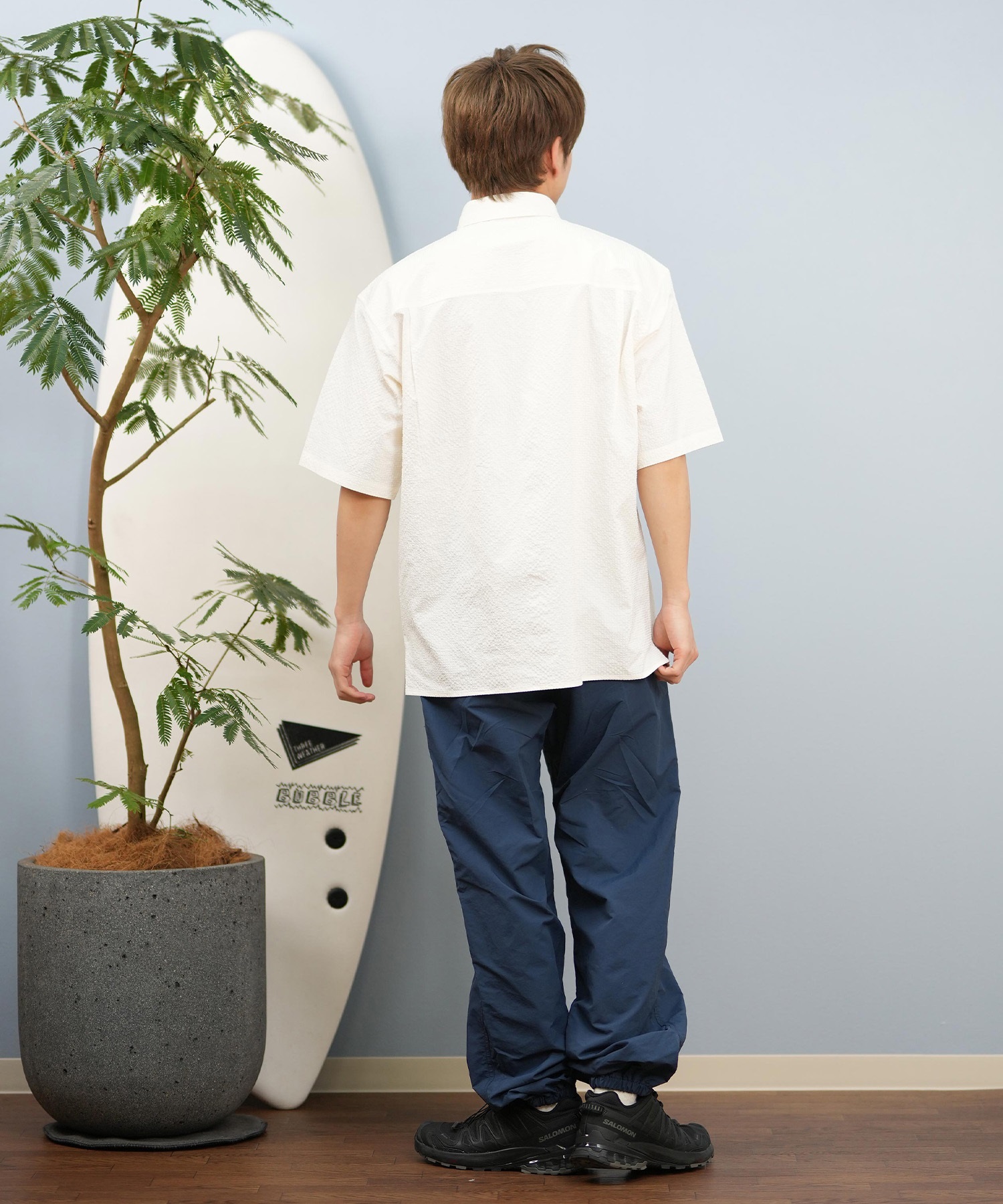 DEAR LAUREL ディアローレル 半袖 シャツ メンズ シアサッカー素材 軽量 ストレッチ 速乾 SEERSUCKER SHIRT D25S2404(OFF-M)