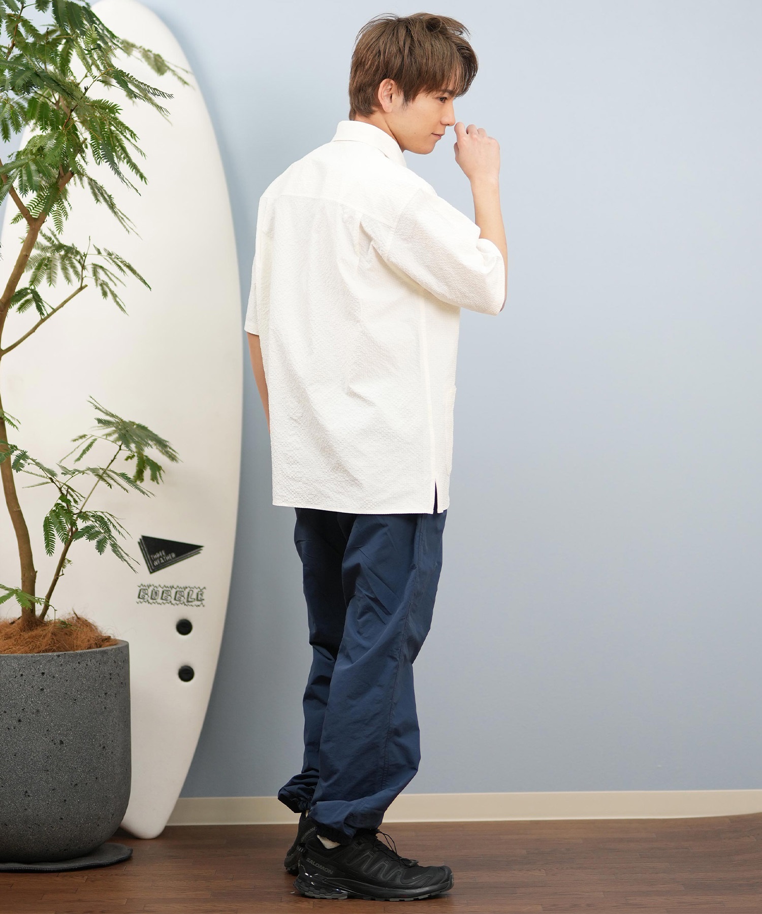 DEAR LAUREL ディアローレル 半袖 シャツ メンズ シアサッカー素材 軽量 ストレッチ 速乾 SEERSUCKER SHIRT D25S2404(OFF-M)