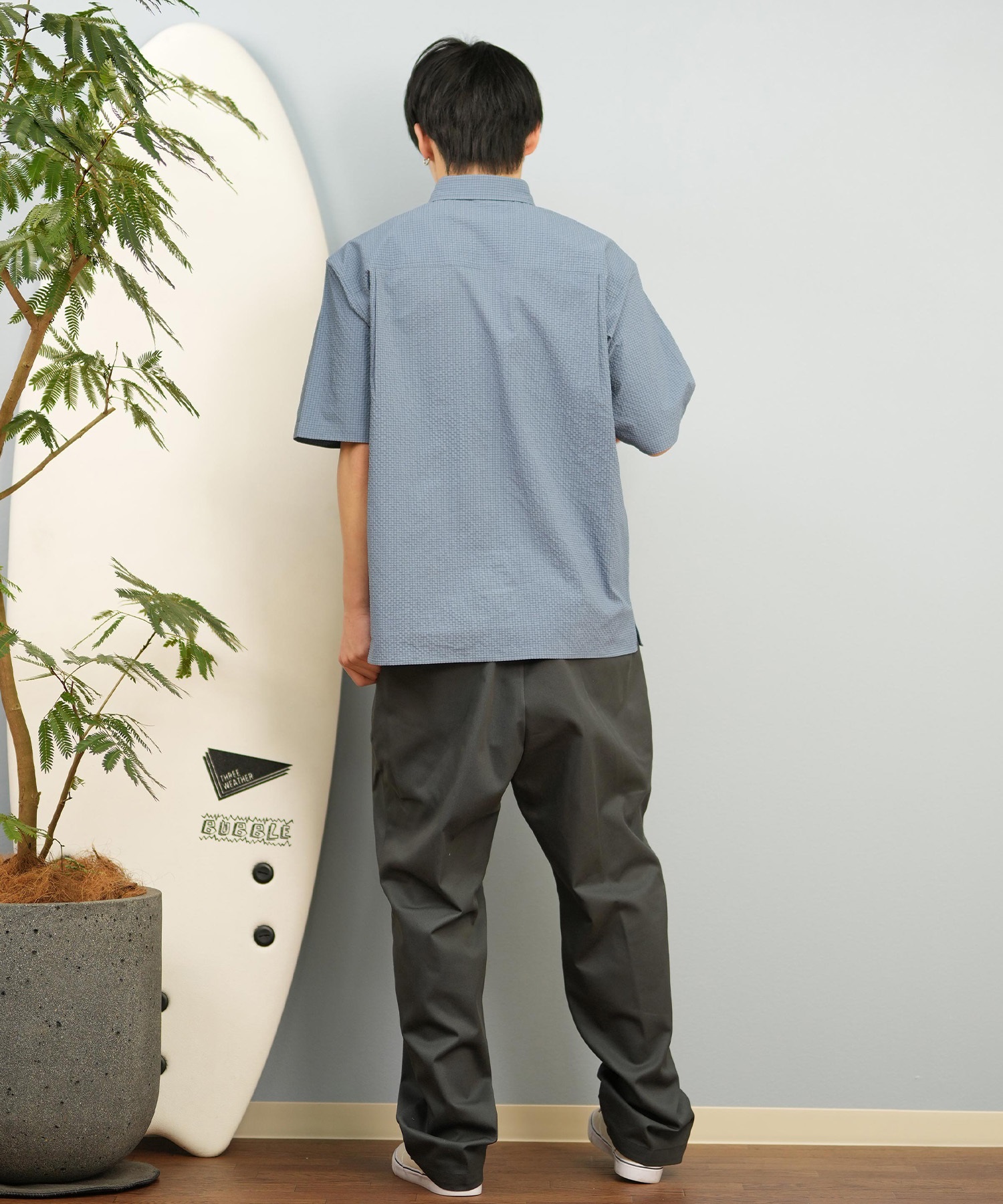 DEAR LAUREL ディアローレル 半袖 シャツ メンズ シアサッカー素材 軽量 ストレッチ 速乾 SEERSUCKER SHIRT D25S2404(OFF-M)