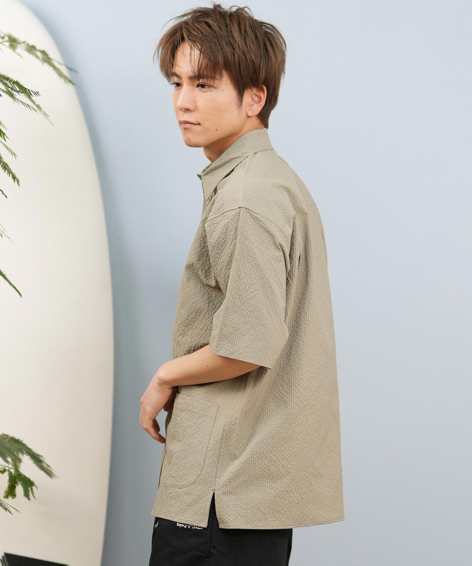 DEAR LAUREL ディアローレル 半袖 シャツ メンズ シアサッカー素材 軽量 ストレッチ 速乾 SEERSUCKER SHIRT D25S2404(OFF-M)