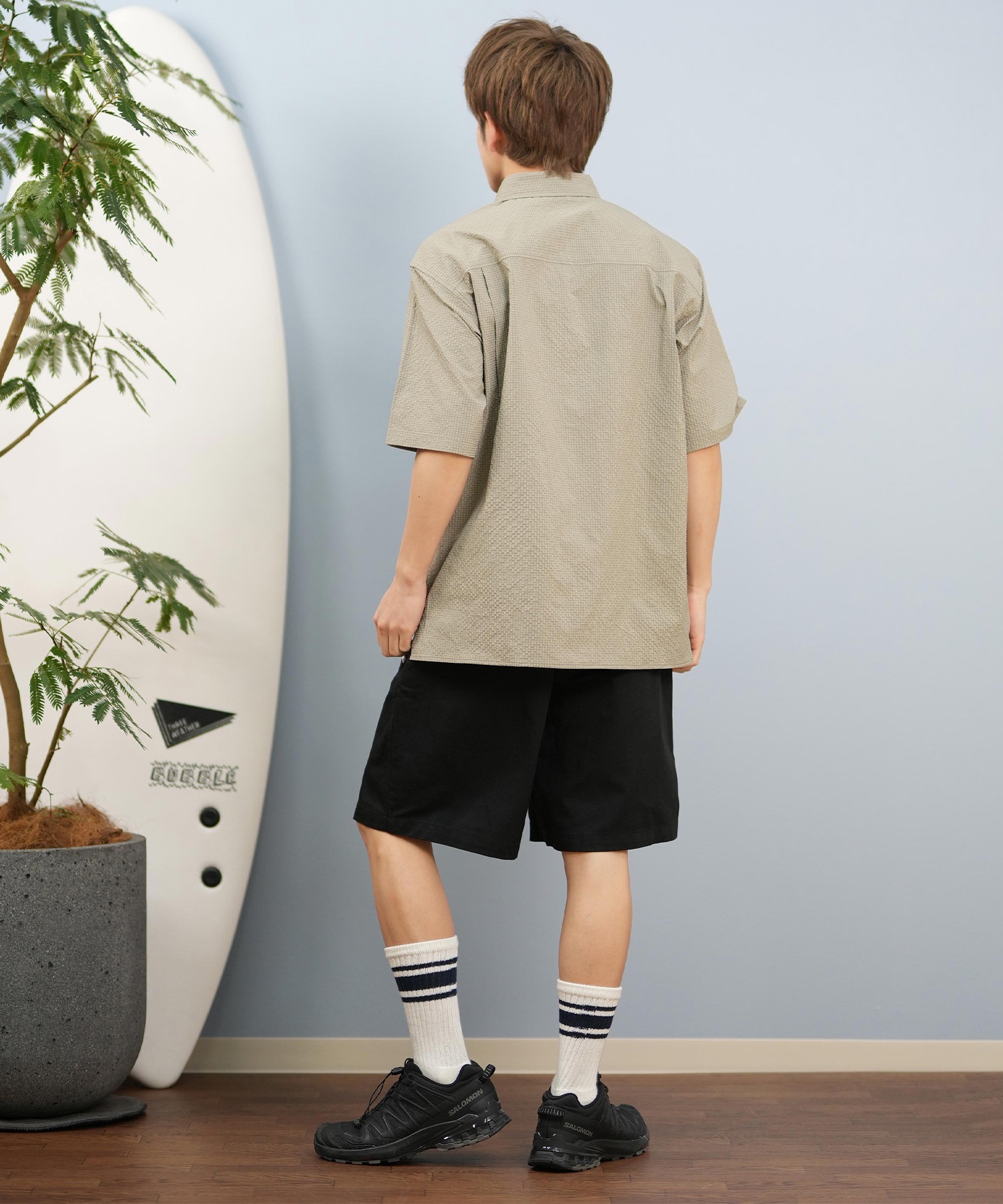 DEAR LAUREL ディアローレル 半袖 シャツ メンズ シアサッカー素材 軽量 ストレッチ 速乾 SEERSUCKER SHIRT D25S2404(OFF-M)