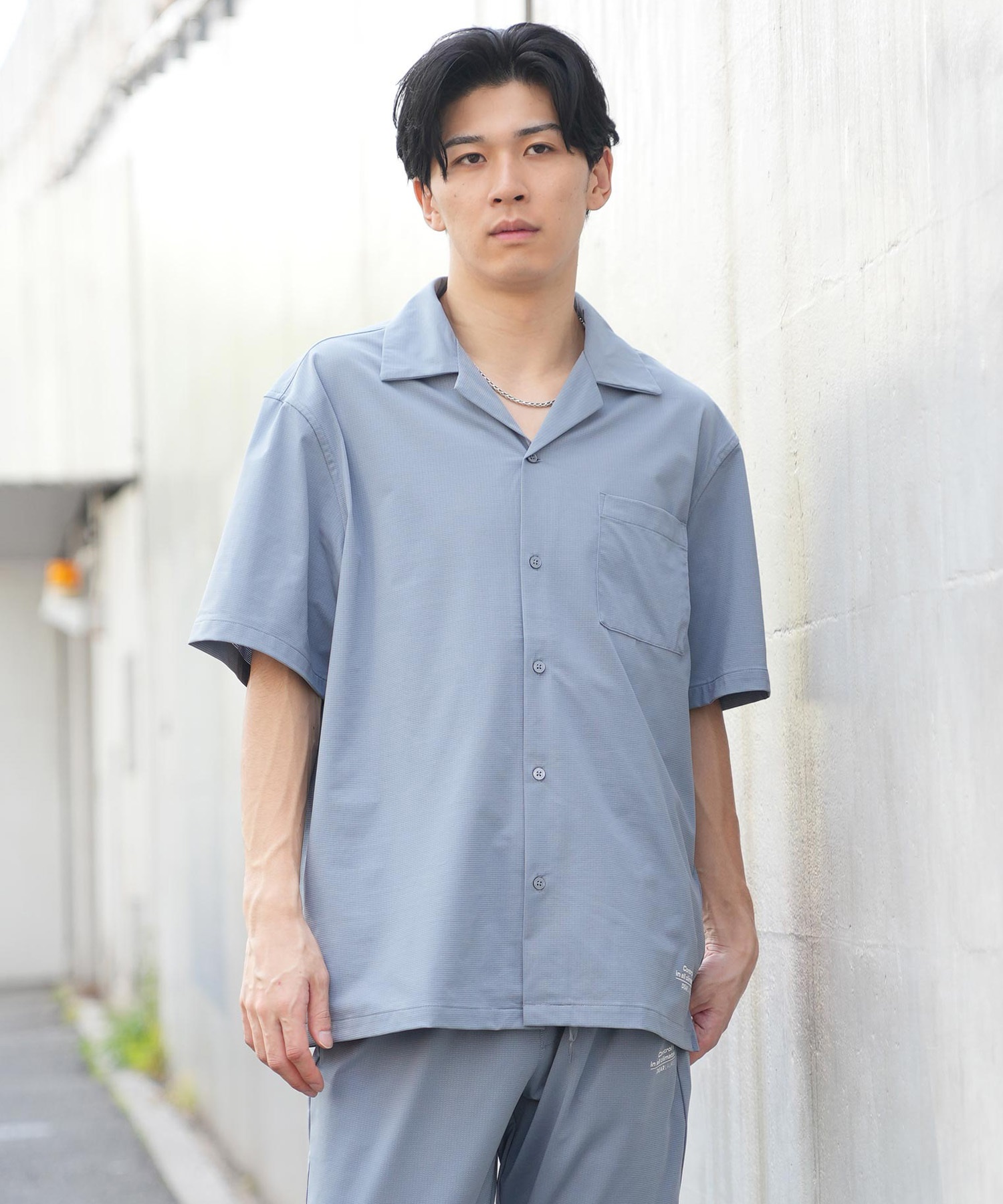 DEAR LAUREL ディアローレル 半袖 シャツ メンズ ワンポイント ロゴ シンプル 接触冷感 セットアップ対応 D25S2401(BLK-M)