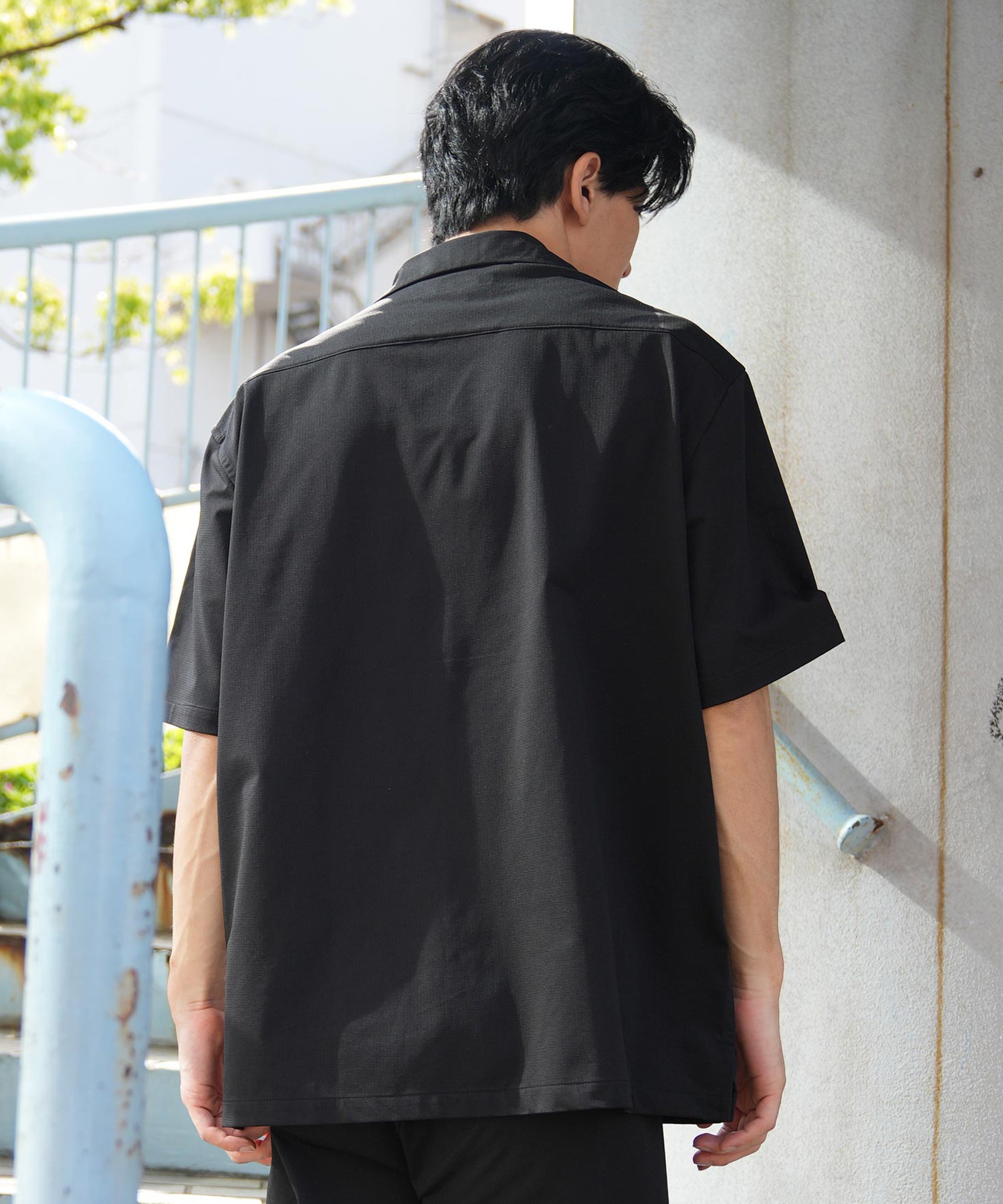 DEAR LAUREL ディアローレル 半袖 シャツ メンズ ワンポイント ロゴ シンプル 接触冷感 セットアップ対応 D25S2401(BLK-M)