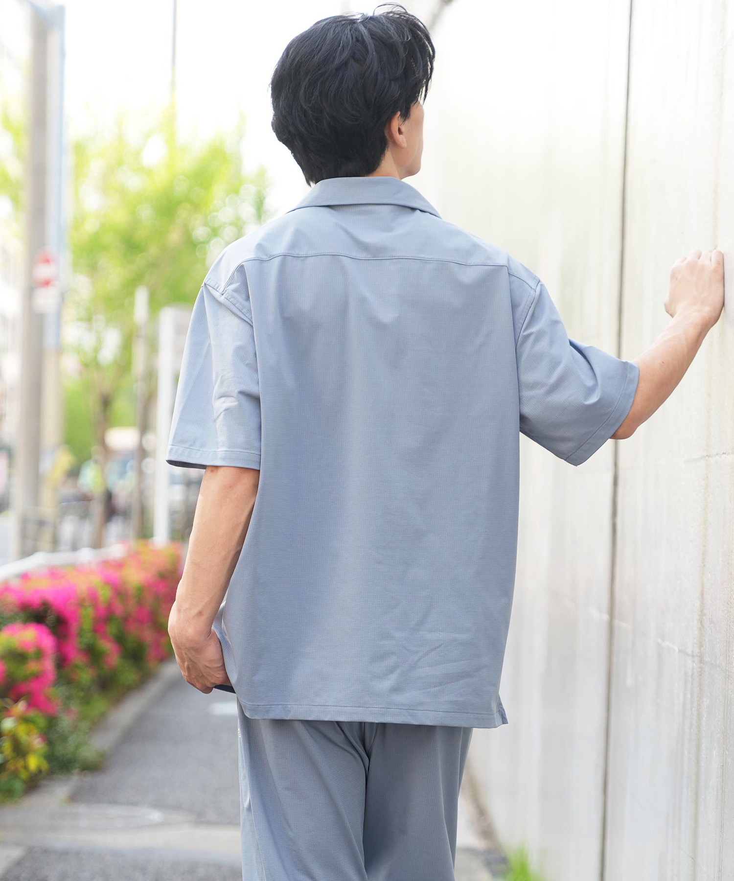 DEAR LAUREL ディアローレル 半袖 シャツ メンズ ワンポイント ロゴ シンプル 接触冷感 セットアップ対応 D25S2401(BLK-M)