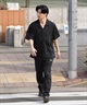 DEAR LAUREL ディアローレル 半袖 シャツ メンズ ワンポイント ロゴ シンプル 接触冷感 セットアップ対応 D25S2401(BLK-M)
