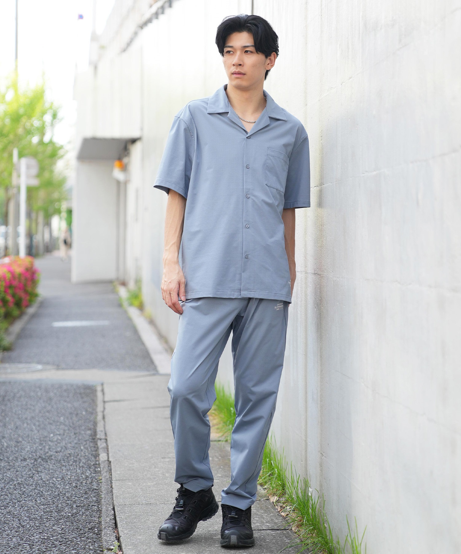 DEAR LAUREL ディアローレル 半袖 シャツ メンズ ワンポイント ロゴ シンプル 接触冷感 セットアップ対応 D25S2401(BLK-M)