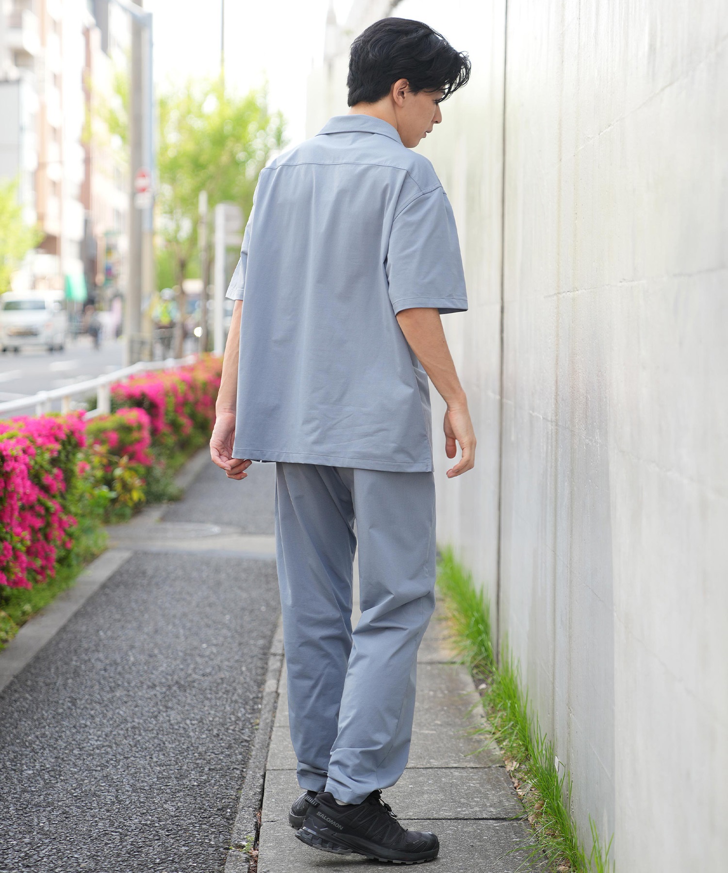 DEAR LAUREL ディアローレル 半袖 シャツ メンズ ワンポイント ロゴ シンプル 接触冷感 セットアップ対応 D25S2401(BLK-M)