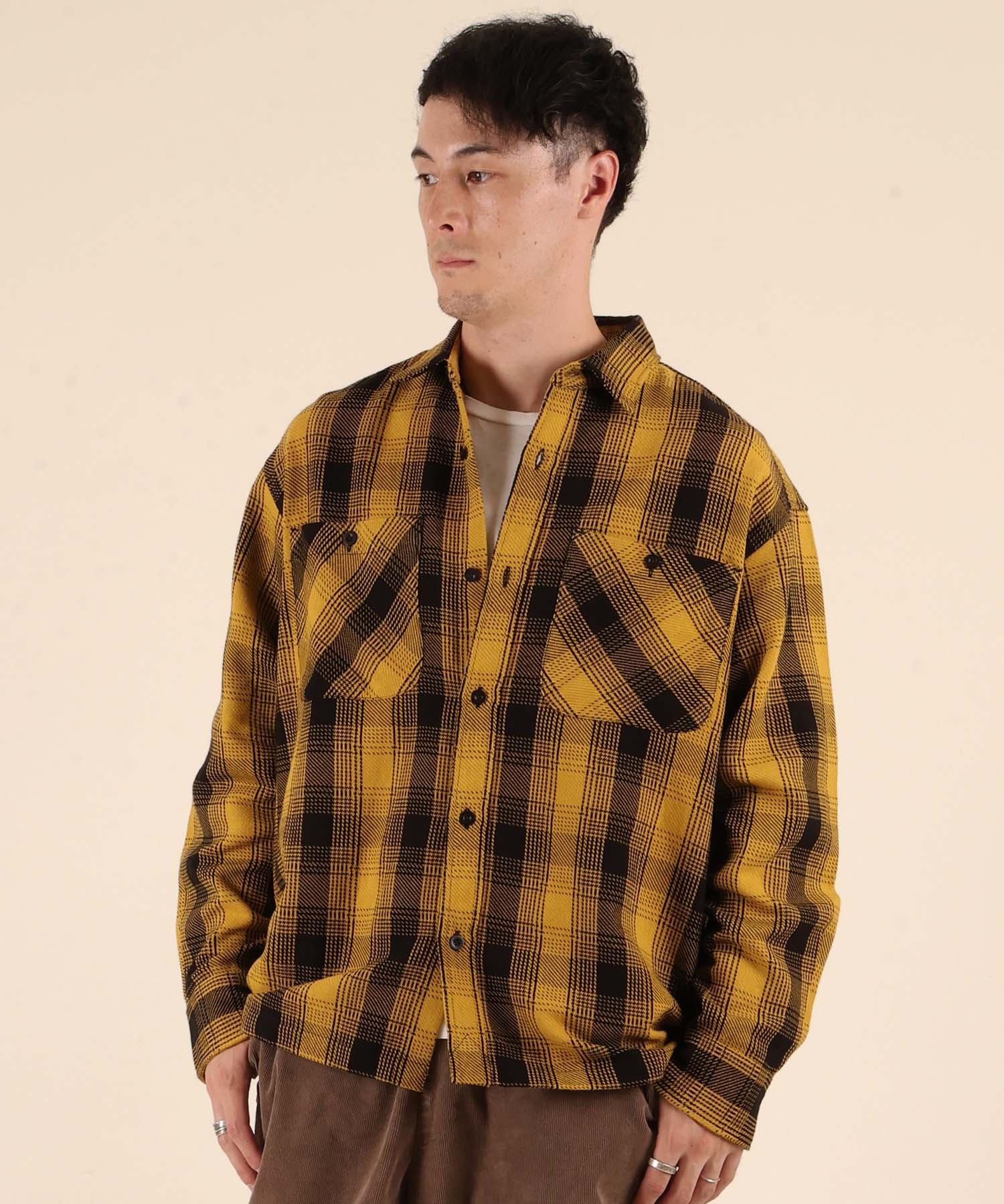 DEAR LAUREL ディアローレル 長袖 シャツ メンズ チェック ネルシャツ HEAVY FLANNEL SHIRT D25F-2601(MUS-M)
