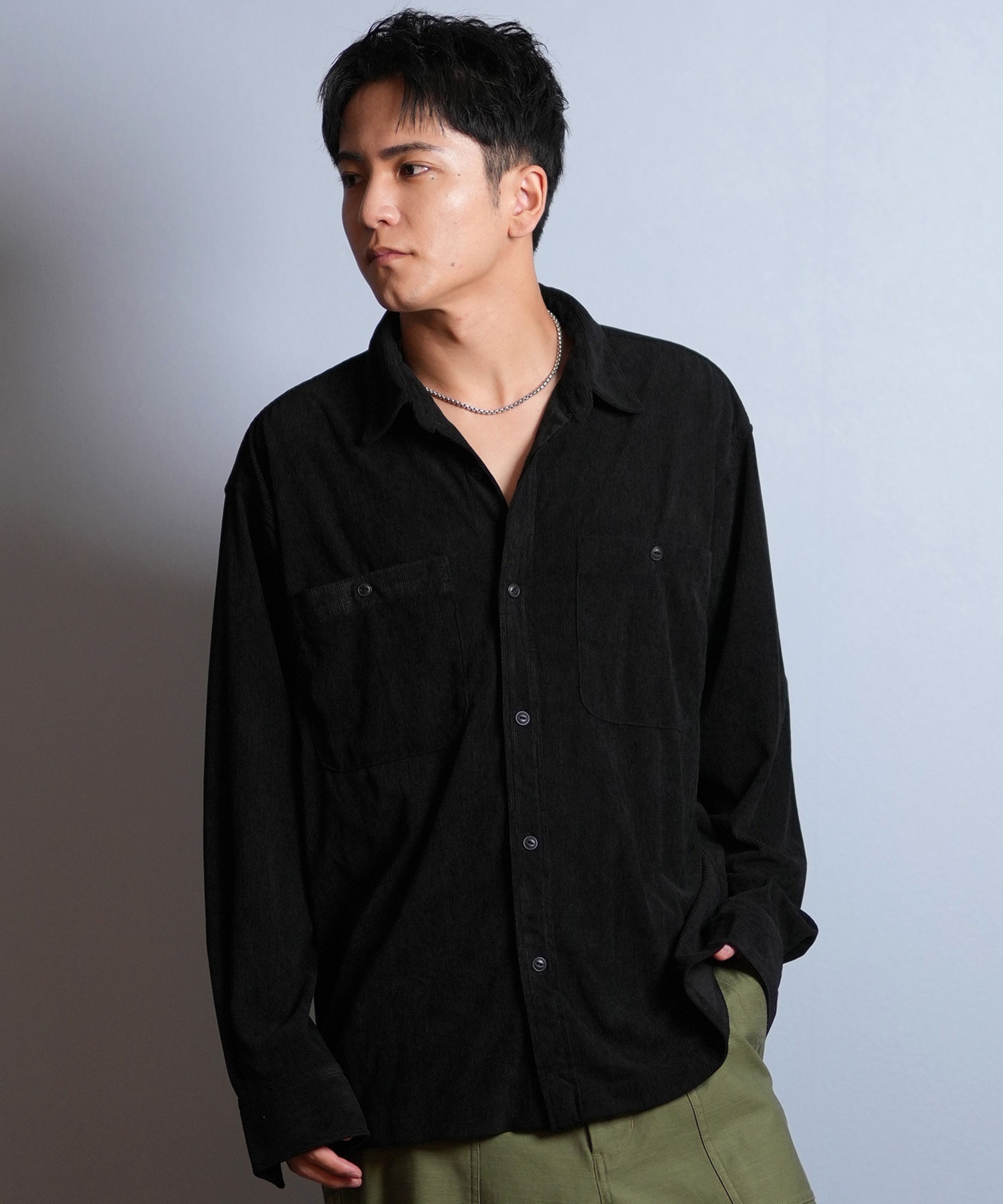 DEAR LAUREL ディアローレル 長袖 シャツ メンズ コーデュロイ 無地 シンプル CORDUROY SHIRT D25F-2602(WHT-M)