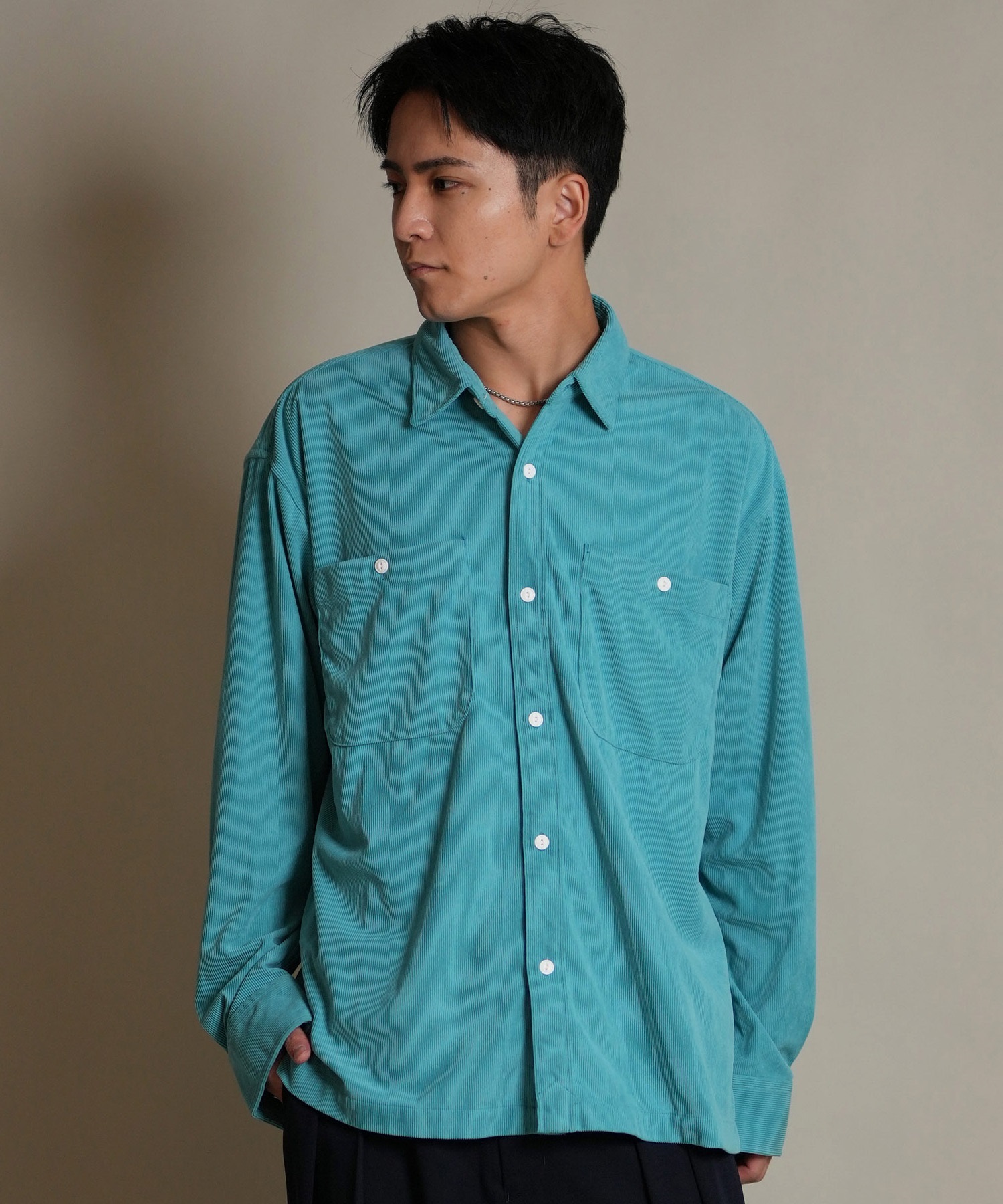 DEAR LAUREL ディアローレル 長袖 シャツ メンズ コーデュロイ 無地 シンプル CORDUROY SHIRT D25F-2602(WHT-M)