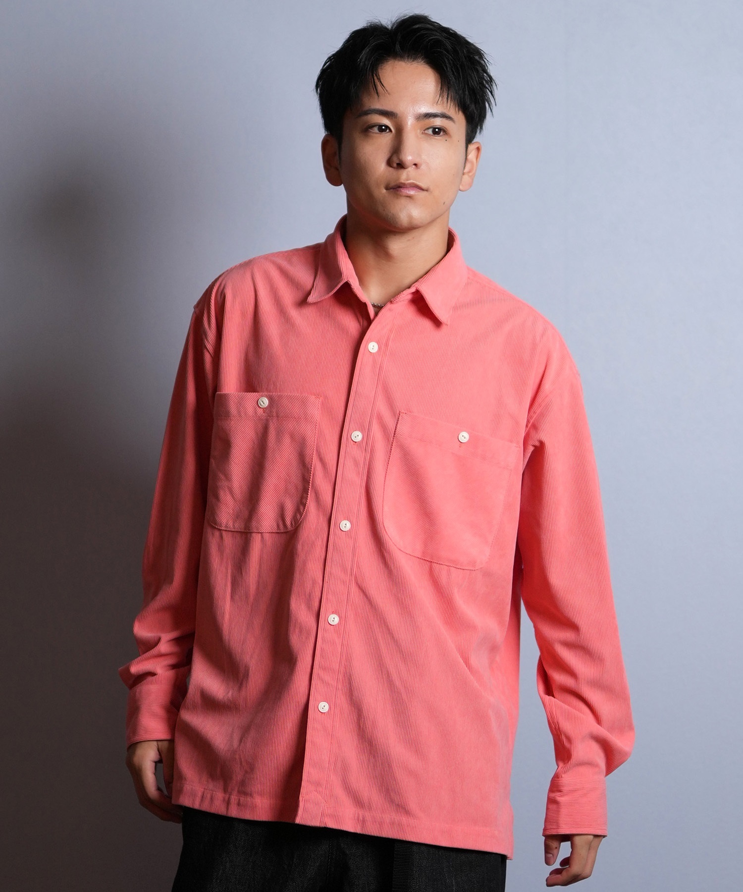 DEAR LAUREL ディアローレル 長袖 シャツ メンズ コーデュロイ 無地 シンプル CORDUROY SHIRT D25F-2602(WHT-M)