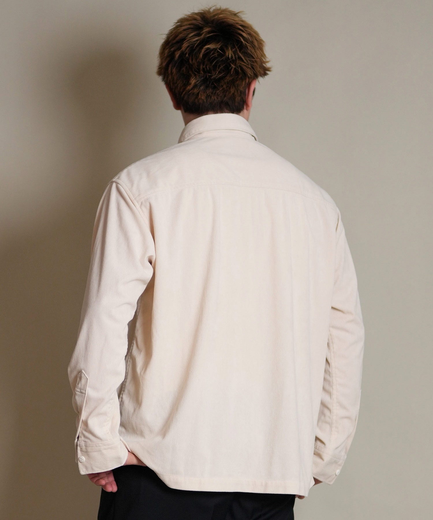 DEAR LAUREL ディアローレル 長袖 シャツ メンズ コーデュロイ 無地 シンプル CORDUROY SHIRT D25F-2602(WHT-M)