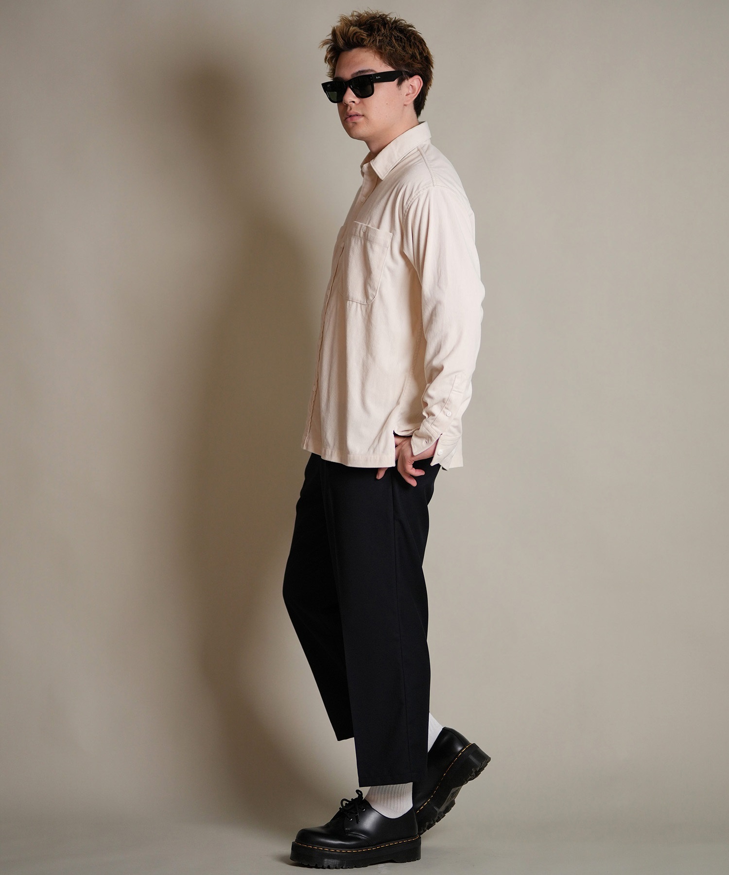 DEAR LAUREL ディアローレル 長袖 シャツ メンズ コーデュロイ 無地 シンプル CORDUROY SHIRT D25F-2602(WHT-M)