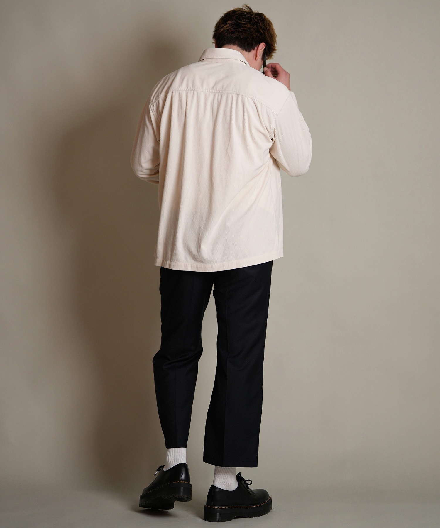 DEAR LAUREL ディアローレル 長袖 シャツ メンズ コーデュロイ 無地 シンプル CORDUROY SHIRT D25F-2602(WHT-M)