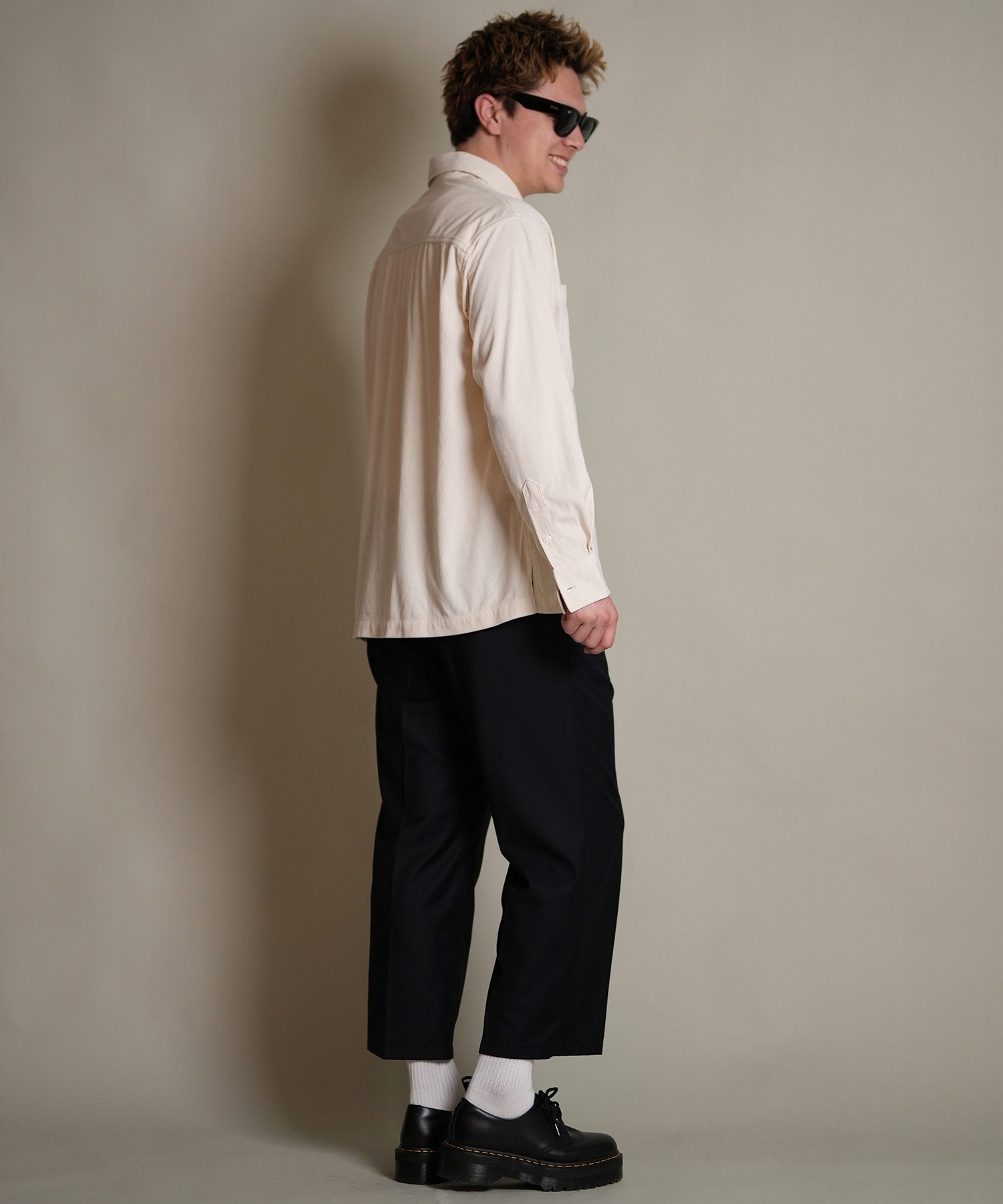 DEAR LAUREL ディアローレル 長袖 シャツ メンズ コーデュロイ 無地 シンプル CORDUROY SHIRT D25F-2602(WHT-M)