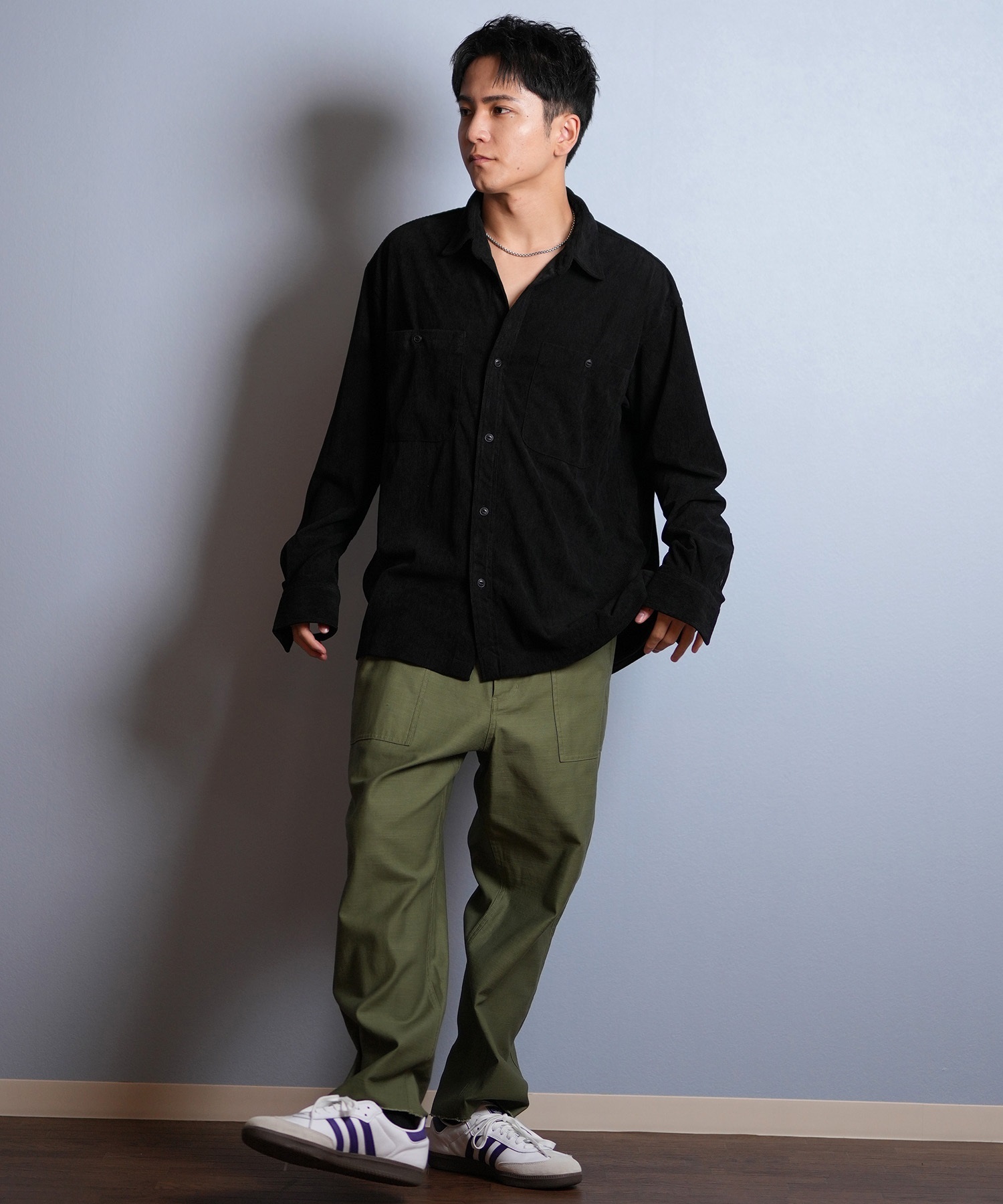 DEAR LAUREL ディアローレル 長袖 シャツ メンズ コーデュロイ 無地 シンプル CORDUROY SHIRT D25F-2602(WHT-M)