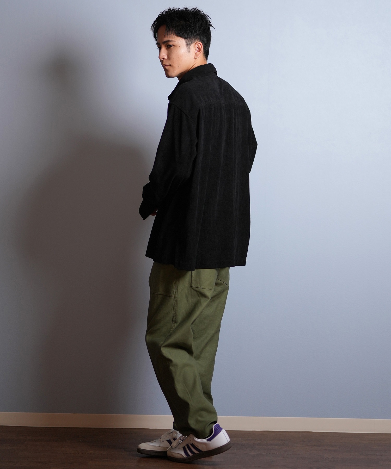 DEAR LAUREL ディアローレル 長袖 シャツ メンズ コーデュロイ 無地 シンプル CORDUROY SHIRT D25F-2602(WHT-M)