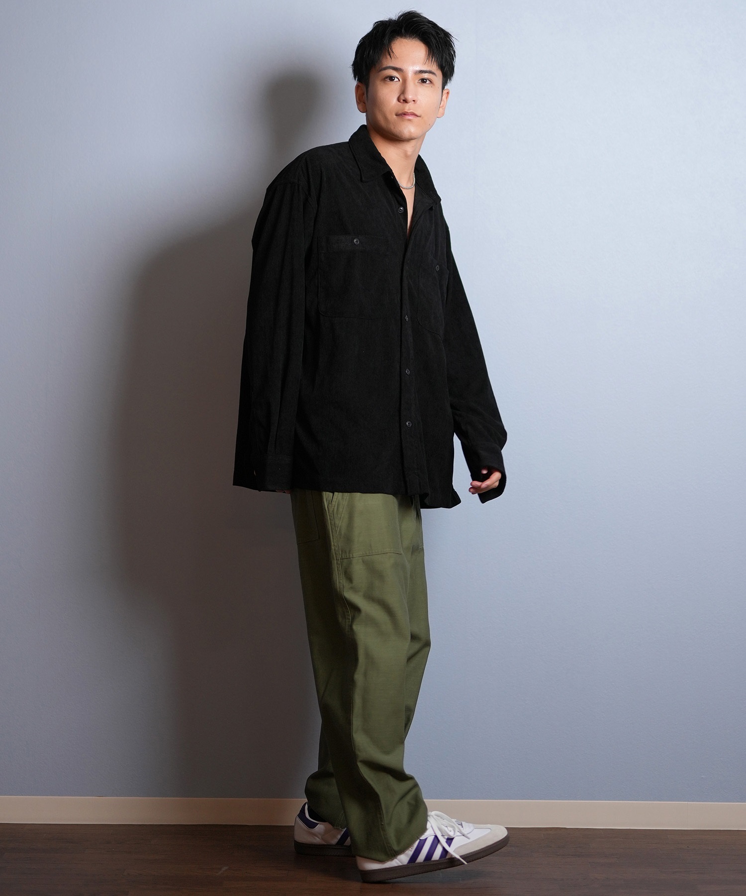DEAR LAUREL ディアローレル 長袖 シャツ メンズ コーデュロイ 無地 シンプル CORDUROY SHIRT D25F-2602(WHT-M)