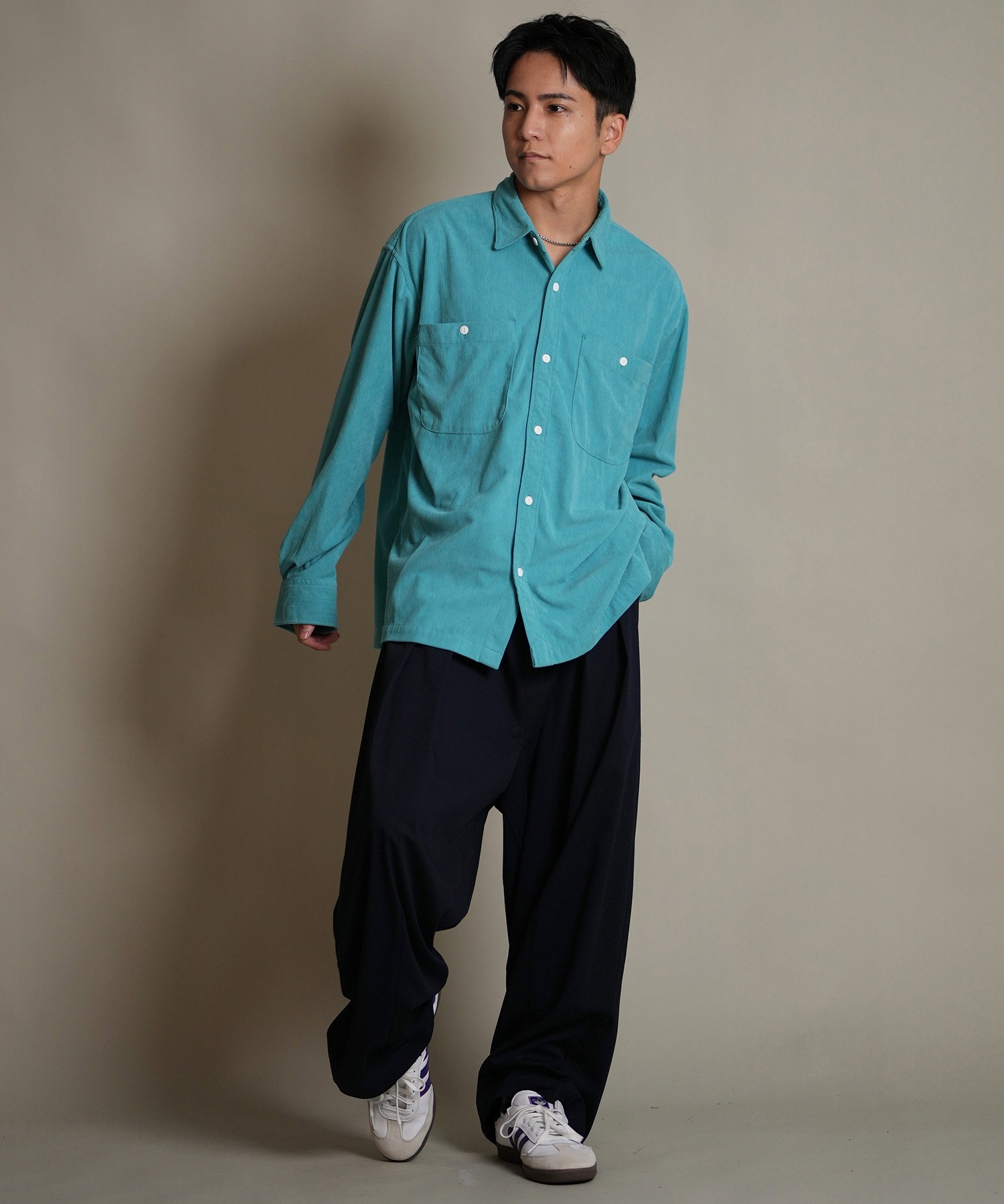 DEAR LAUREL ディアローレル 長袖 シャツ メンズ コーデュロイ 無地 シンプル CORDUROY SHIRT D25F-2602(WHT-M)