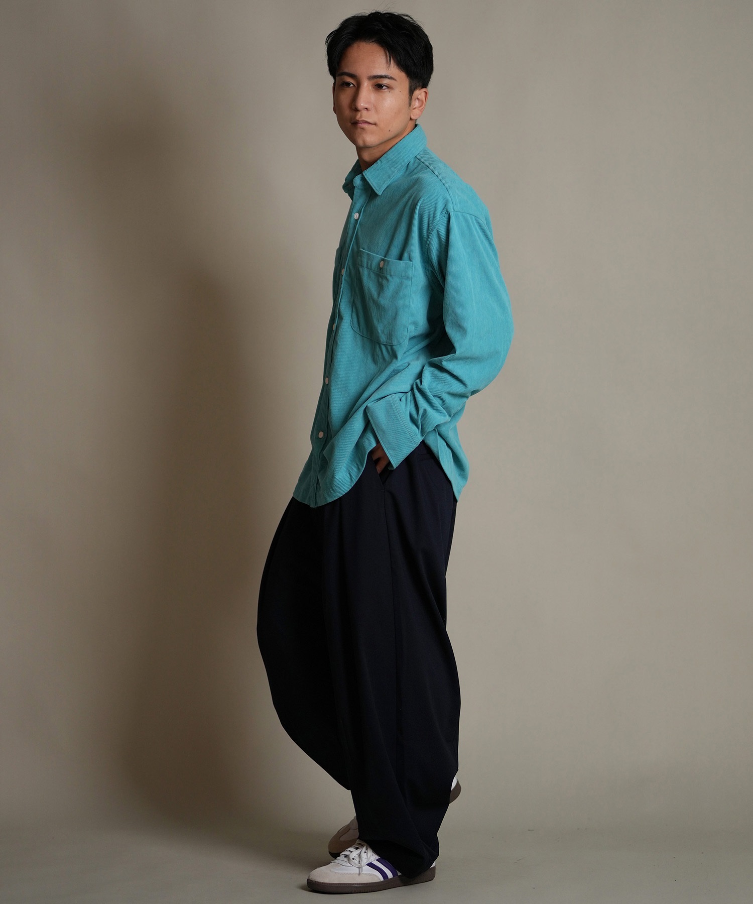 DEAR LAUREL ディアローレル 長袖 シャツ メンズ コーデュロイ 無地 シンプル CORDUROY SHIRT D25F-2602(WHT-M)