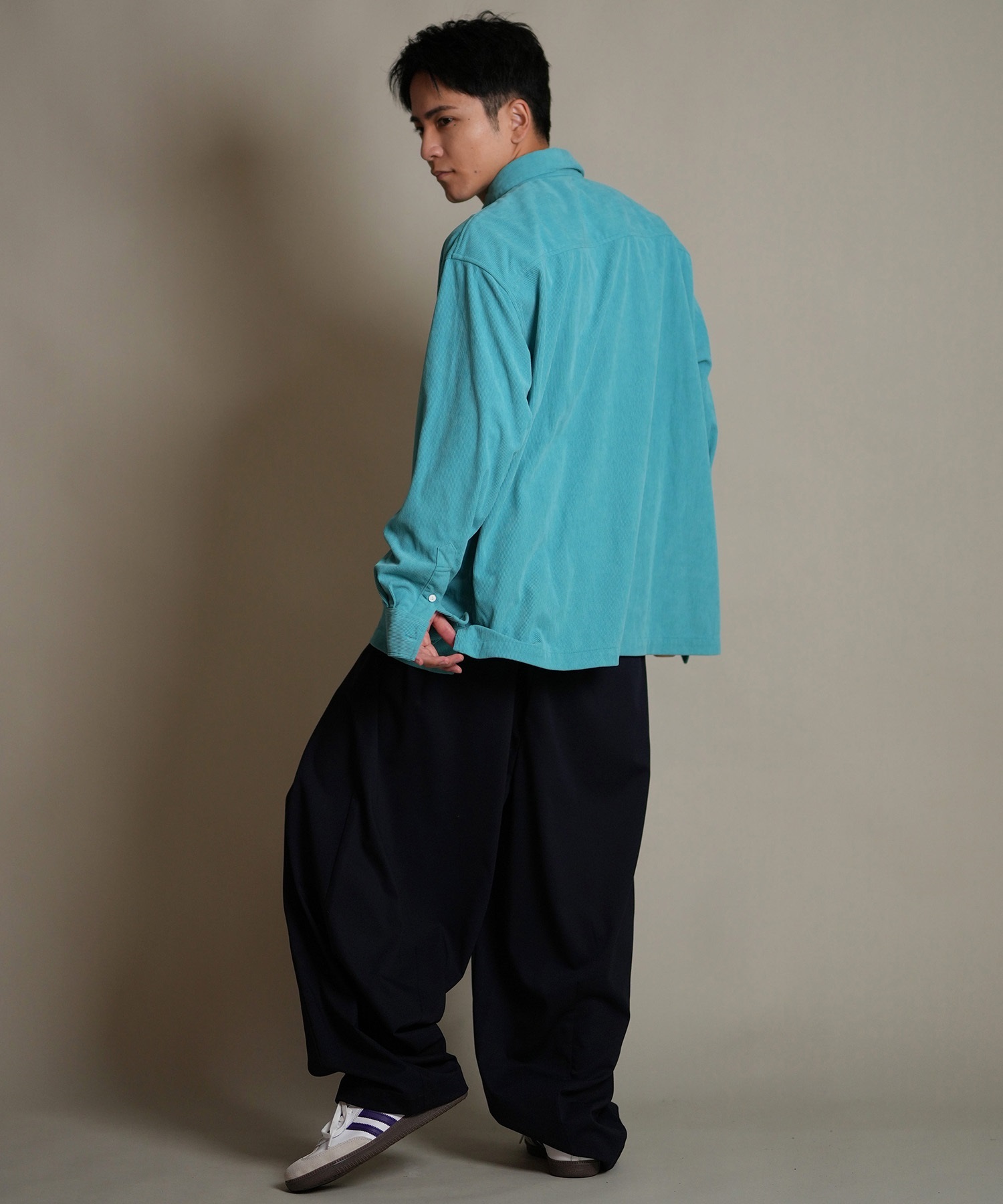 DEAR LAUREL ディアローレル 長袖 シャツ メンズ コーデュロイ 無地 シンプル CORDUROY SHIRT D25F-2602(WHT-M)
