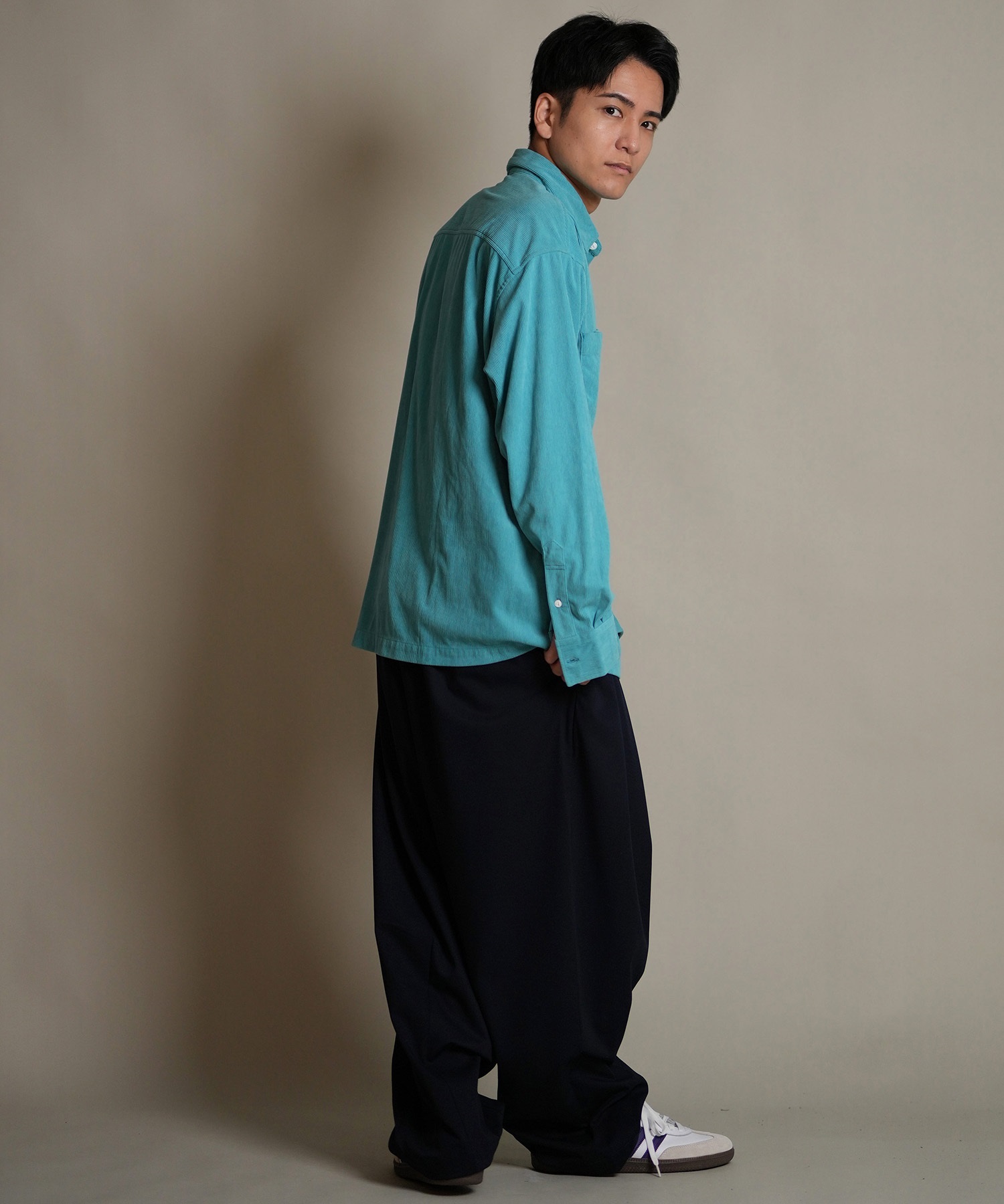DEAR LAUREL ディアローレル 長袖 シャツ メンズ コーデュロイ 無地 シンプル CORDUROY SHIRT D25F-2602(WHT-M)