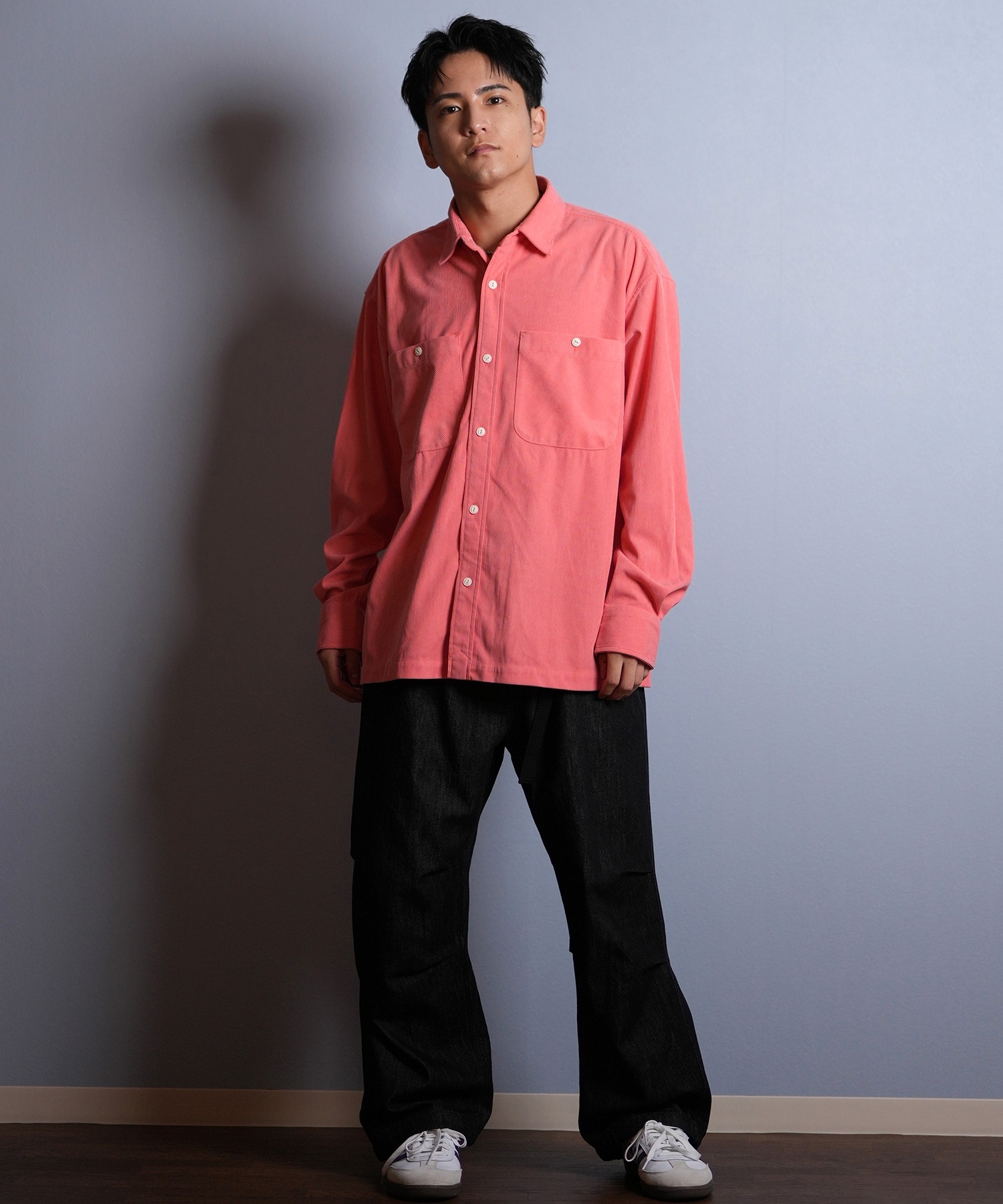 DEAR LAUREL ディアローレル 長袖 シャツ メンズ コーデュロイ 無地 シンプル CORDUROY SHIRT D25F-2602(WHT-M)