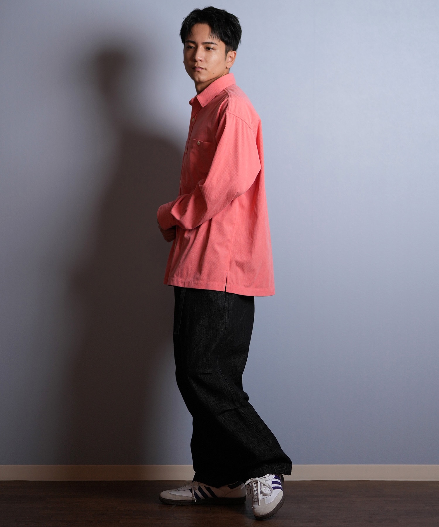 DEAR LAUREL ディアローレル 長袖 シャツ メンズ コーデュロイ 無地 シンプル CORDUROY SHIRT D25F-2602(WHT-M)