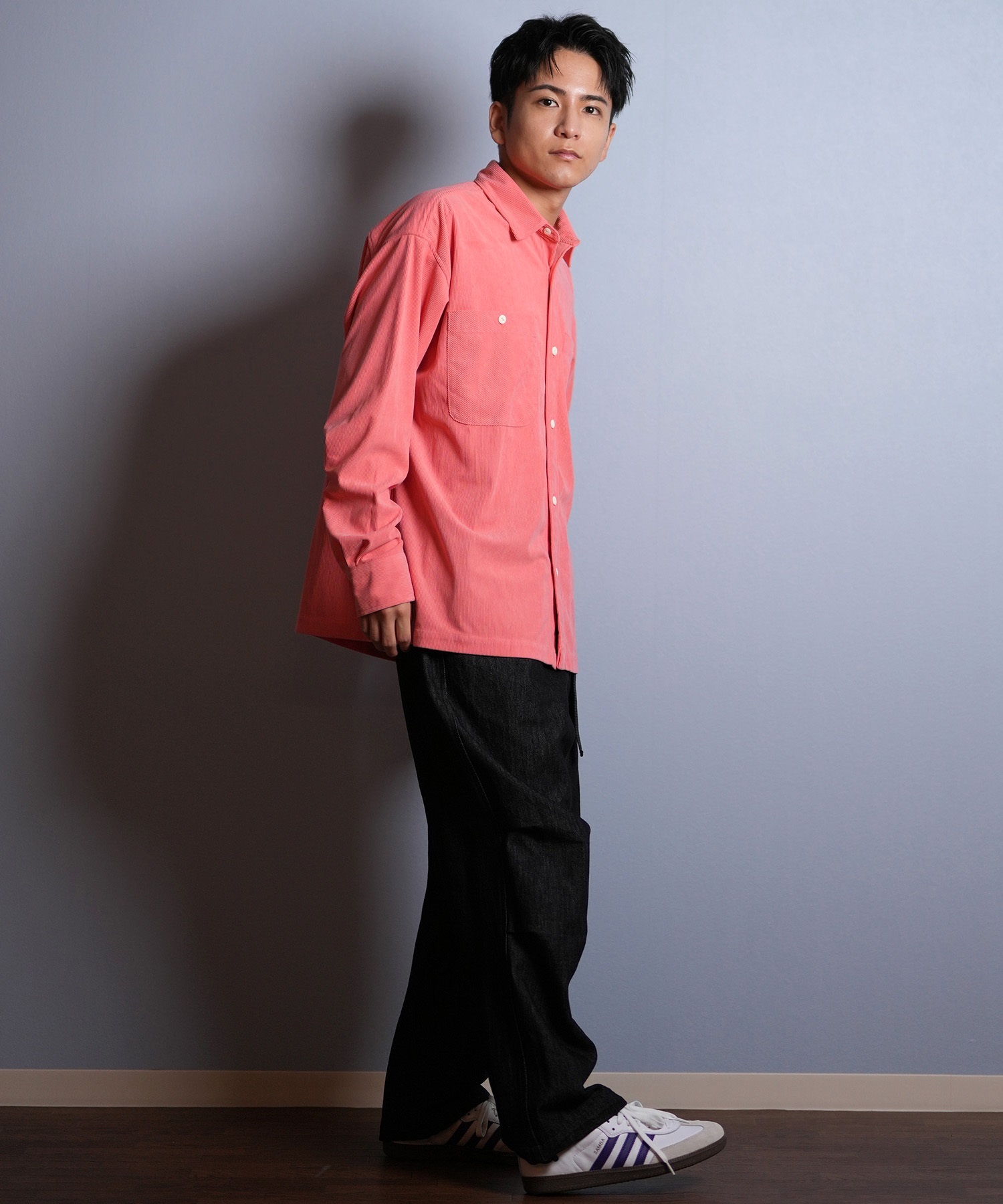 DEAR LAUREL ディアローレル 長袖 シャツ メンズ コーデュロイ 無地 シンプル CORDUROY SHIRT D25F-2602(WHT-M)