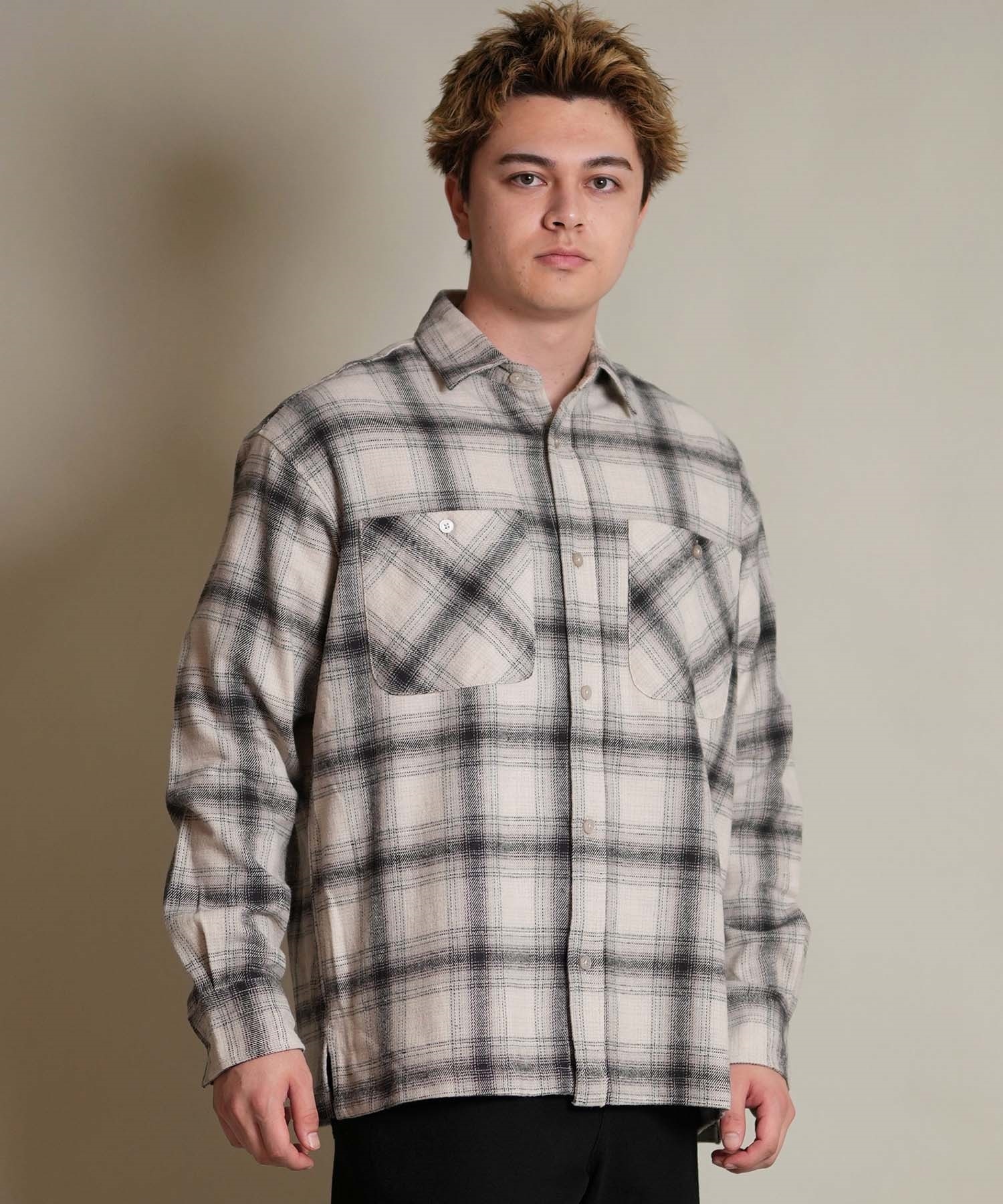 DEAR LAUREL ディアローレル 長袖 シャツ メンズ チェック ネルシャツ FLANNEL SHIRT D25F-2603(BLK-M)