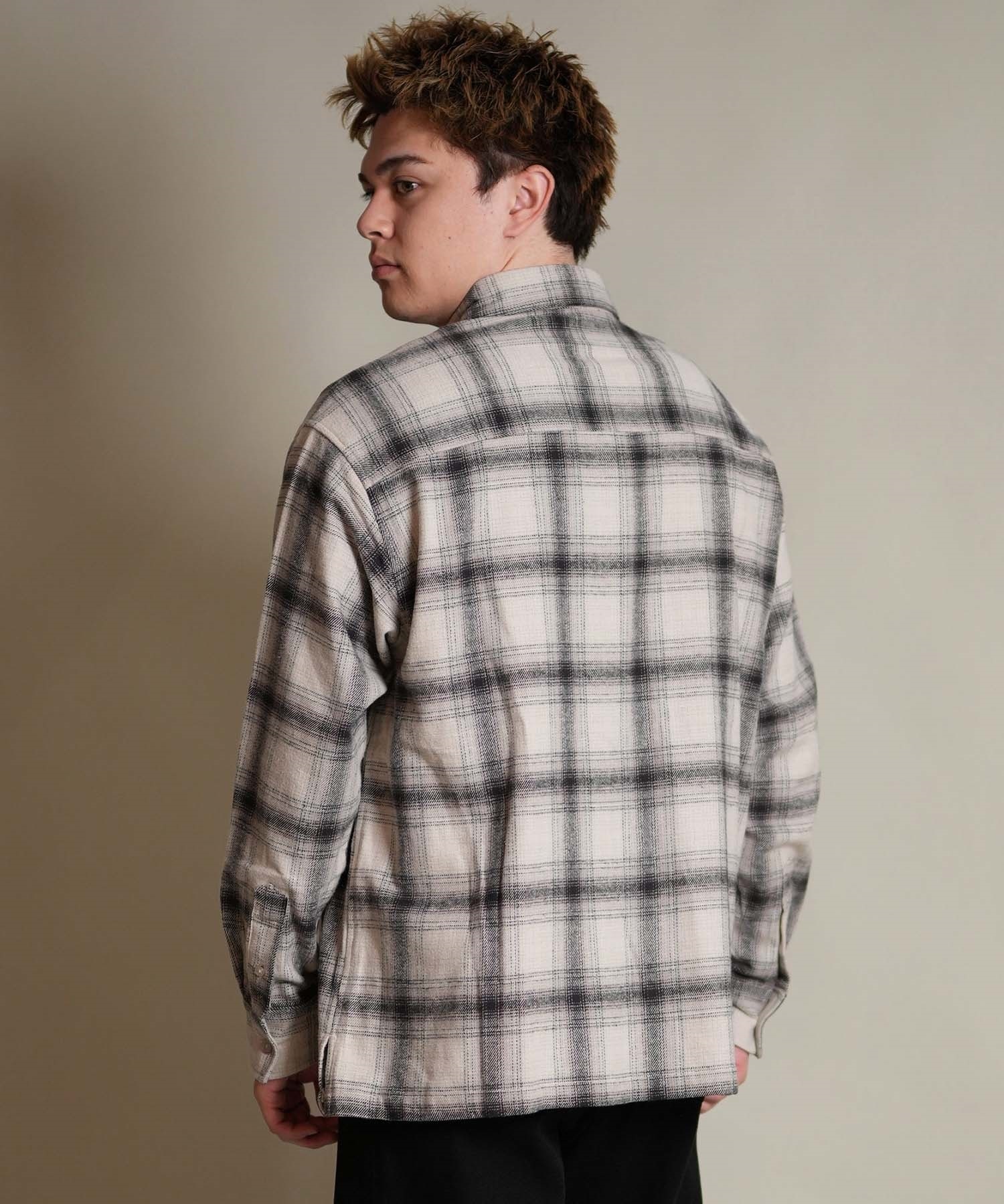 DEAR LAUREL ディアローレル 長袖 シャツ メンズ チェック ネルシャツ FLANNEL SHIRT D25F-2603(BLK-M)