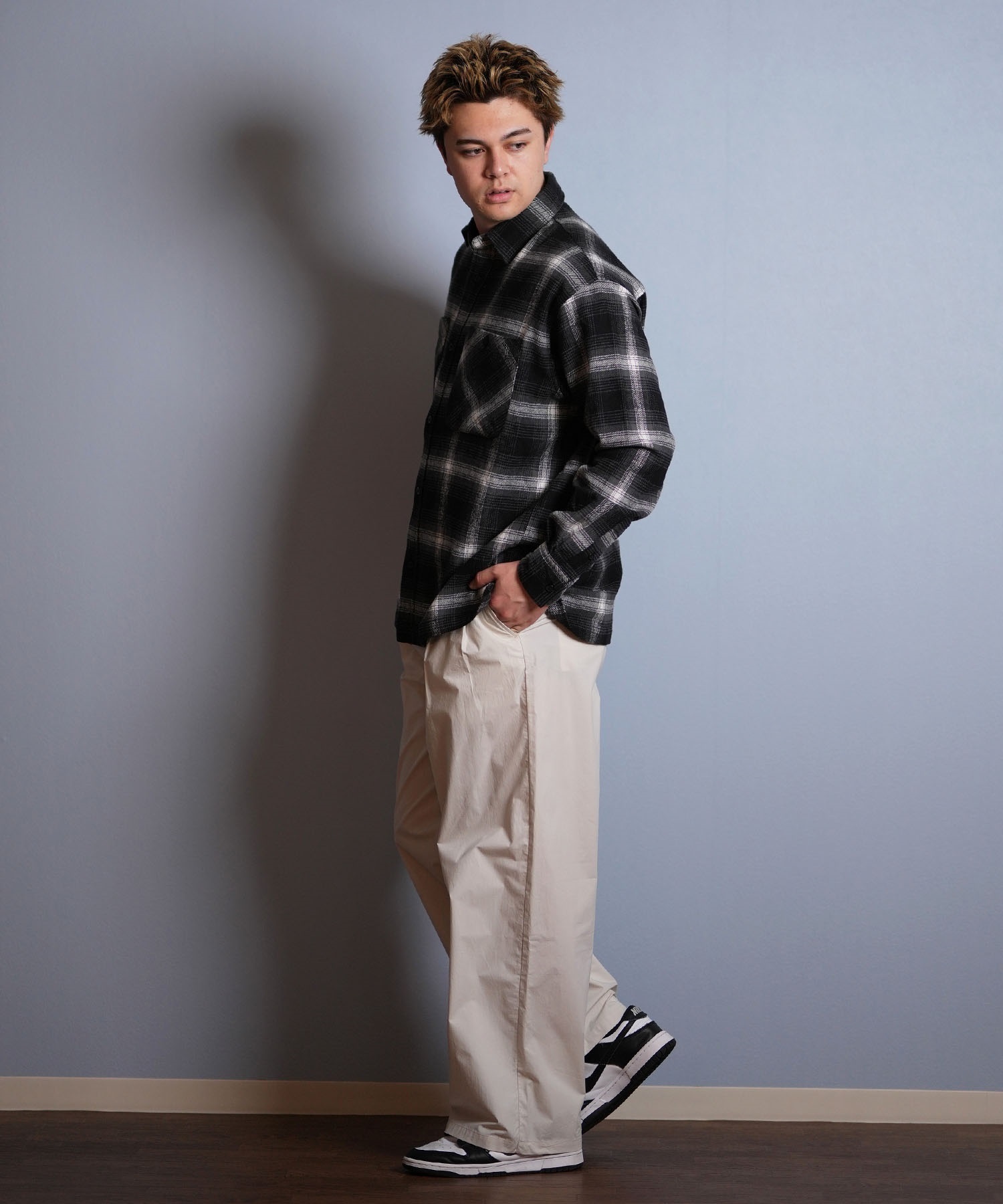 DEAR LAUREL ディアローレル 長袖 シャツ メンズ チェック ネルシャツ FLANNEL SHIRT D25F-2603(BLK-M)