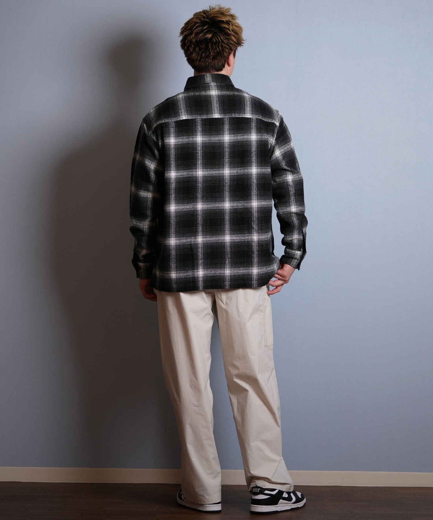 DEAR LAUREL ディアローレル 長袖 シャツ メンズ チェック ネルシャツ FLANNEL SHIRT D25F-2603(BLK-M)