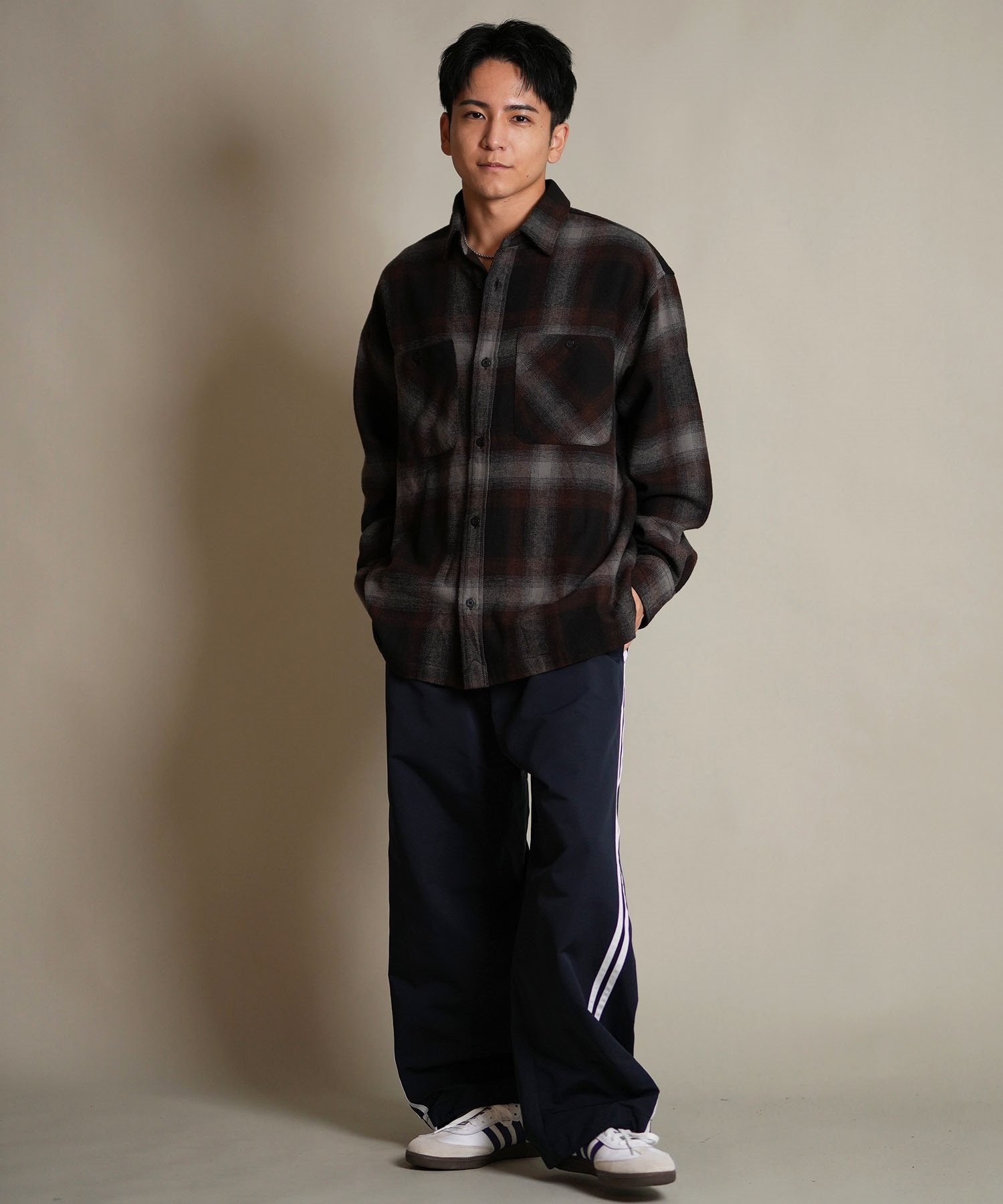 DEAR LAUREL ディアローレル 長袖 シャツ メンズ チェック ネルシャツ FLANNEL SHIRT D25F-2603(BLK-M)