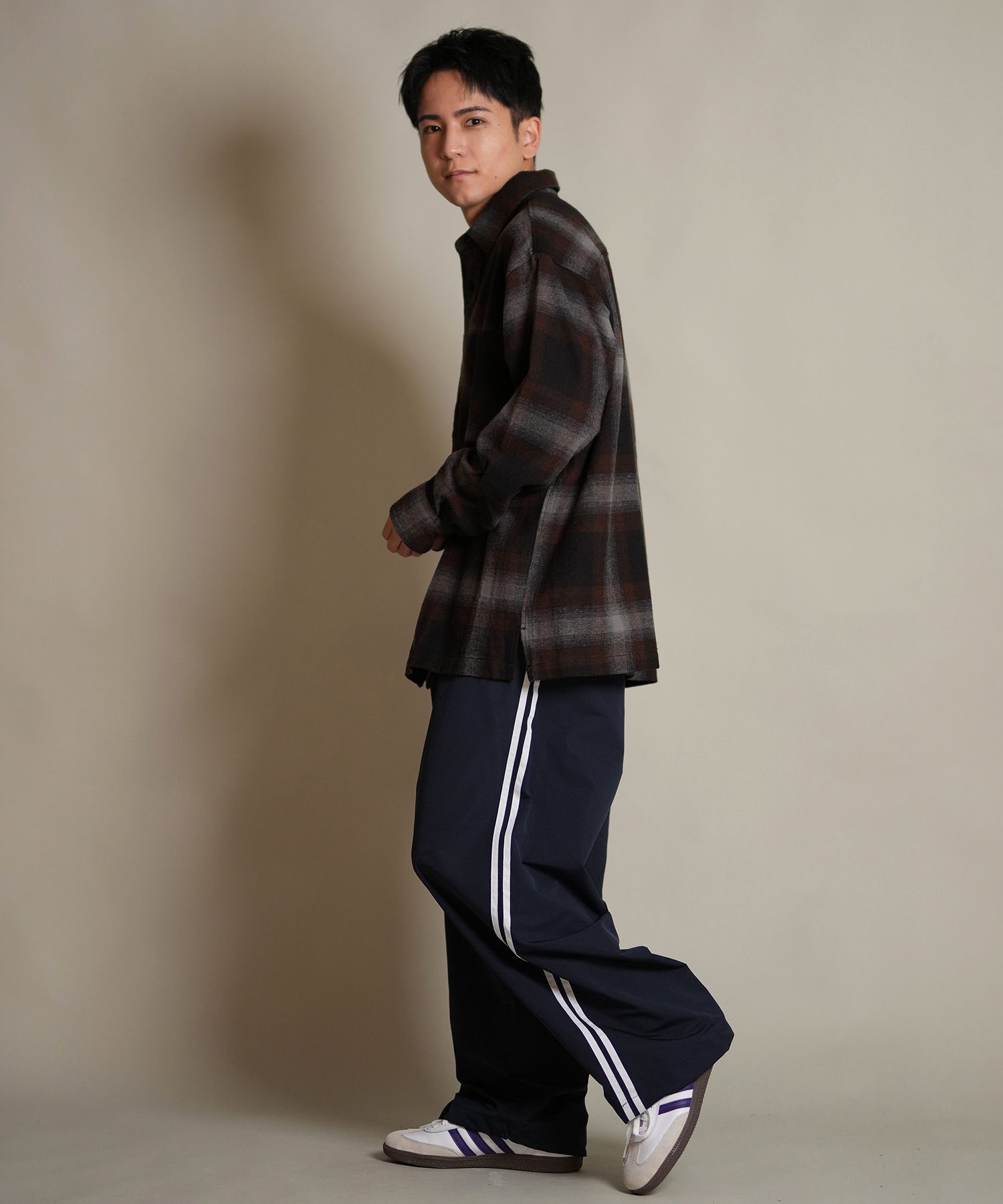 DEAR LAUREL ディアローレル 長袖 シャツ メンズ チェック ネルシャツ FLANNEL SHIRT D25F-2603(BLK-M)