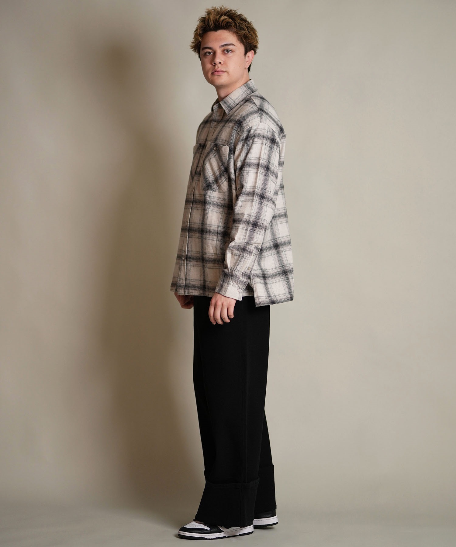 DEAR LAUREL ディアローレル 長袖 シャツ メンズ チェック ネルシャツ FLANNEL SHIRT D25F-2603(BLK-M)