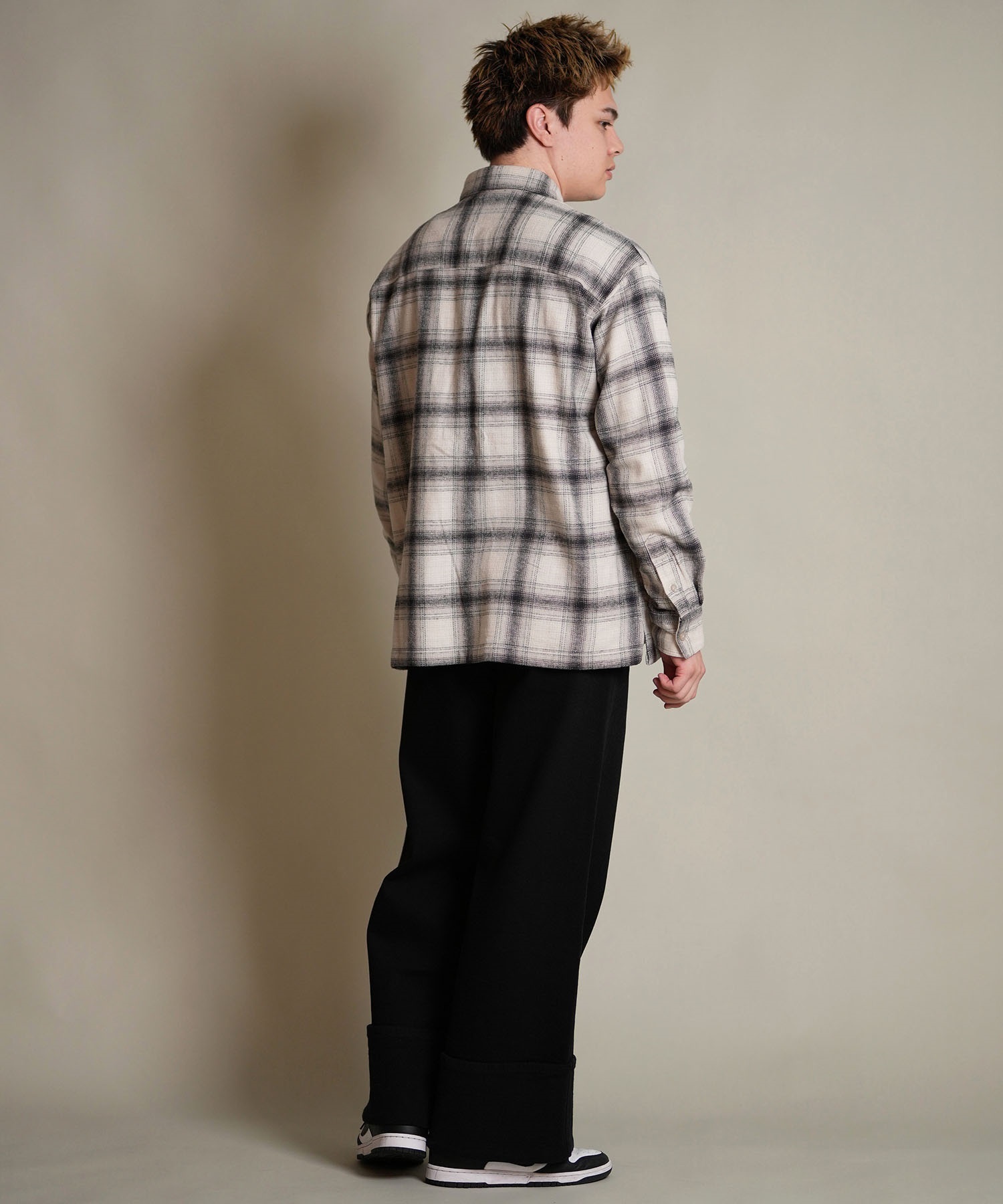 DEAR LAUREL ディアローレル 長袖 シャツ メンズ チェック ネルシャツ FLANNEL SHIRT D25F-2603(BLK-M)