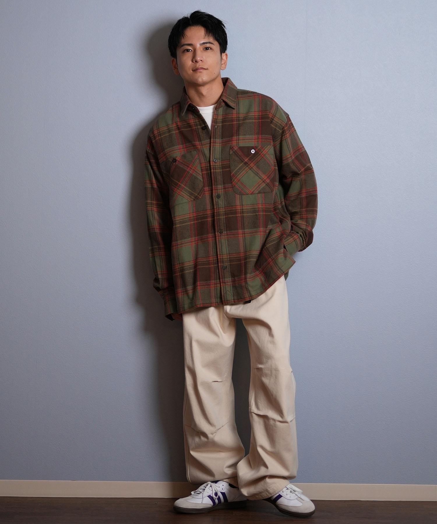 DEAR LAUREL ディアローレル 長袖 シャツ メンズ チェック ネルシャツ FLANNEL SHIRT D25F-2603(BLK-M)
