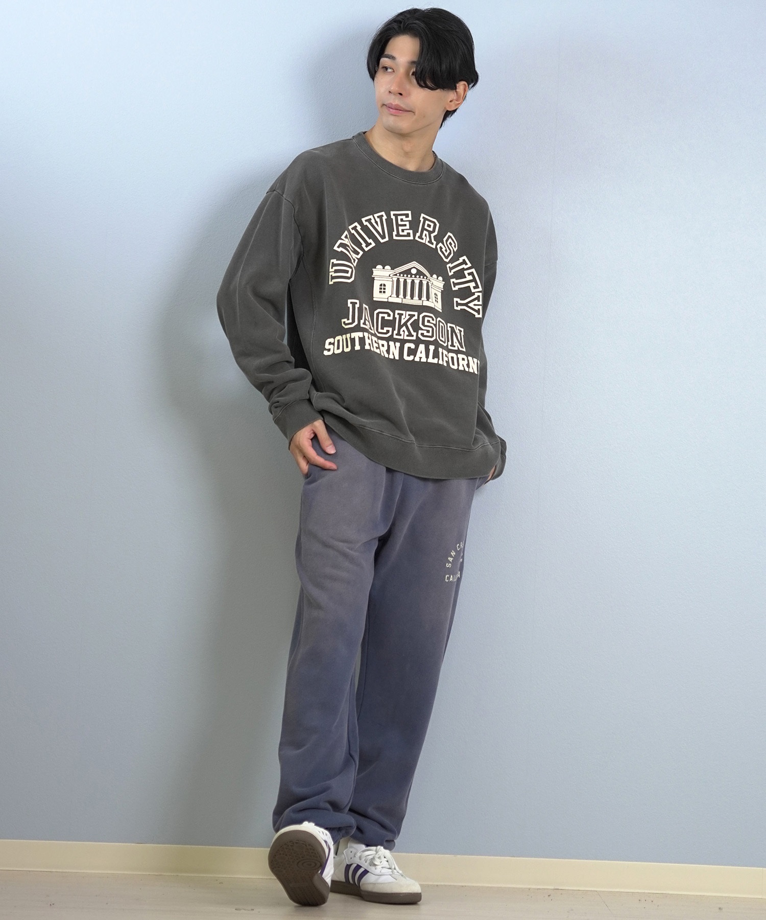 DEAR LAUREL ディアローレル ロングパンツ ロンパン メンズ スウェットパンツ ヴィンテージ加工 裏毛 セットアップ対応 D25F-3104(BLK-M)