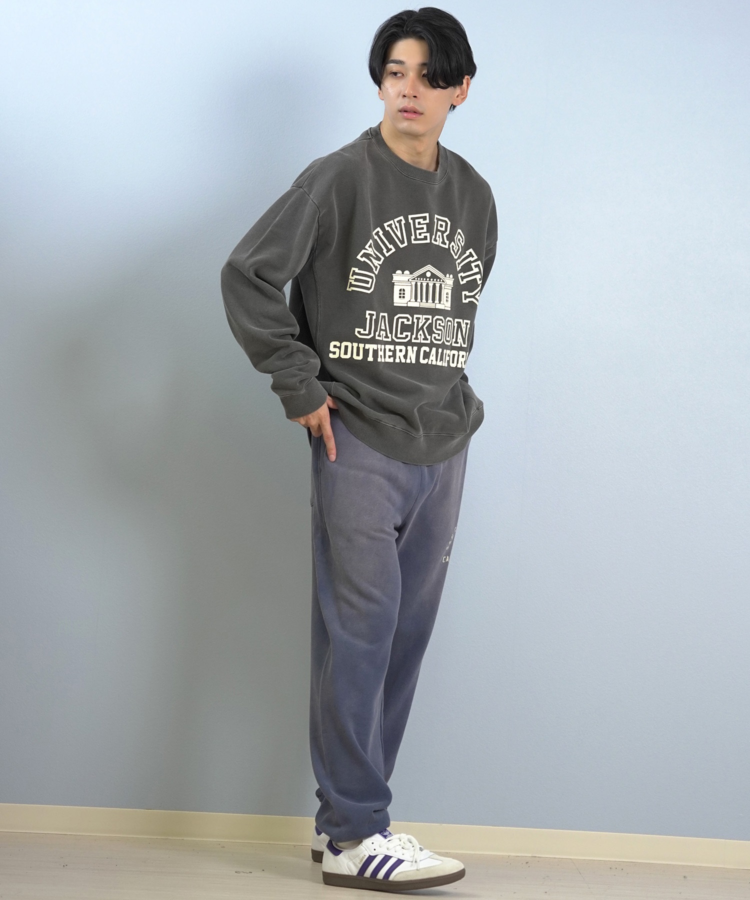 DEAR LAUREL ディアローレル ロングパンツ ロンパン メンズ スウェットパンツ ヴィンテージ加工 裏毛 セットアップ対応 D25F-3104(BLK-M)