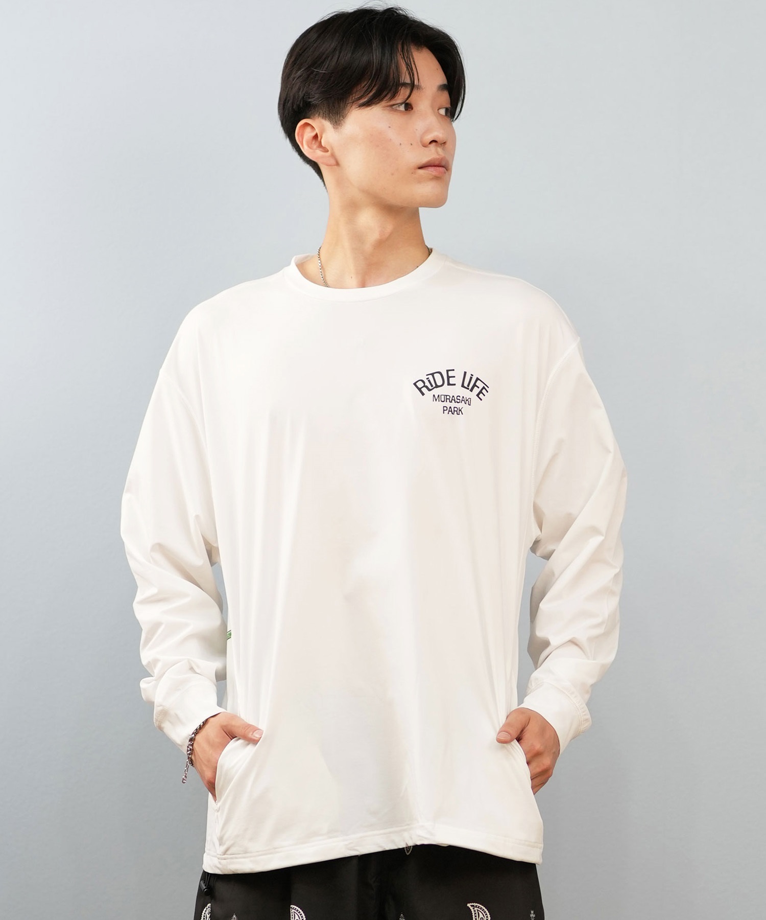 DEAR LAUREL ディアローレル 水着 ラッシュガード 長袖 Tシャツ ロンT メンズ 水陸両用 バックプリント D25S-4306(WHT-M)
